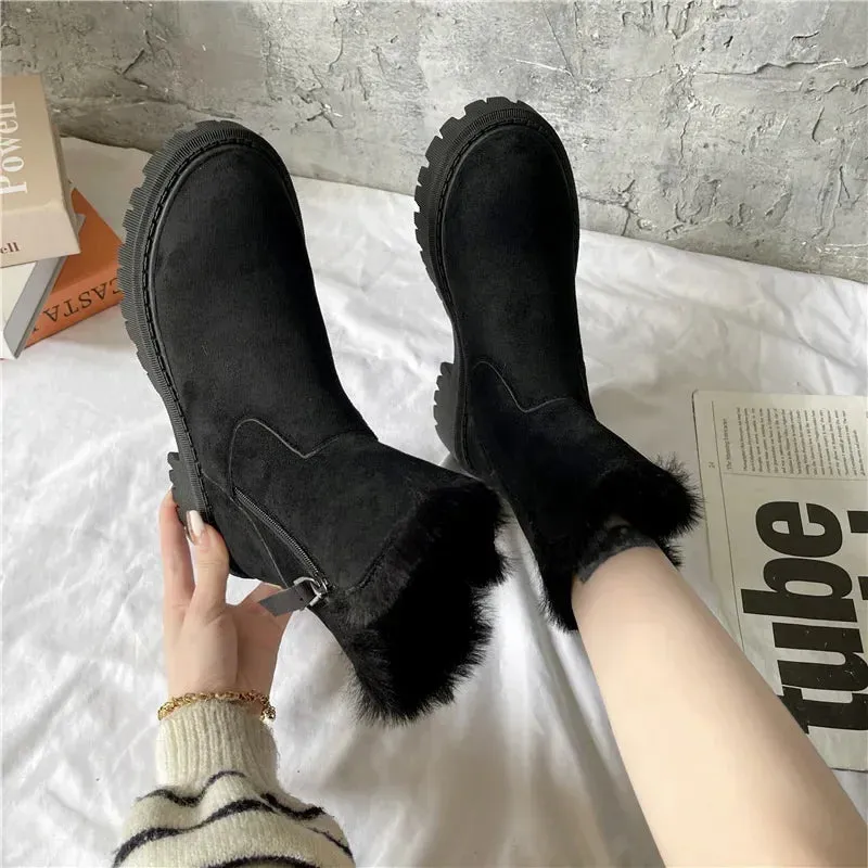 Hnzxzm Womens Snow Boots Combat Ankle Shoes for Women Punk Style Biker Tassel Elegant with Medium Heels Booties New Rock Work Plush Pu