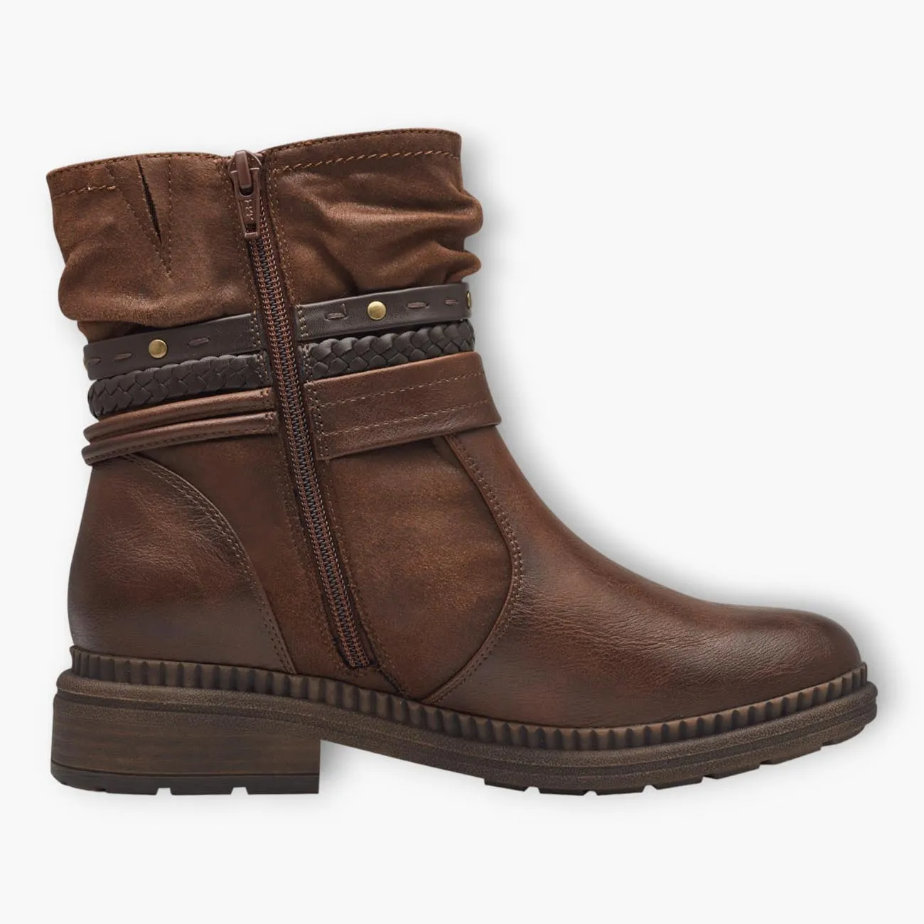 Jana Brown Vegan Boots with Chunky Sole and Chain Detail