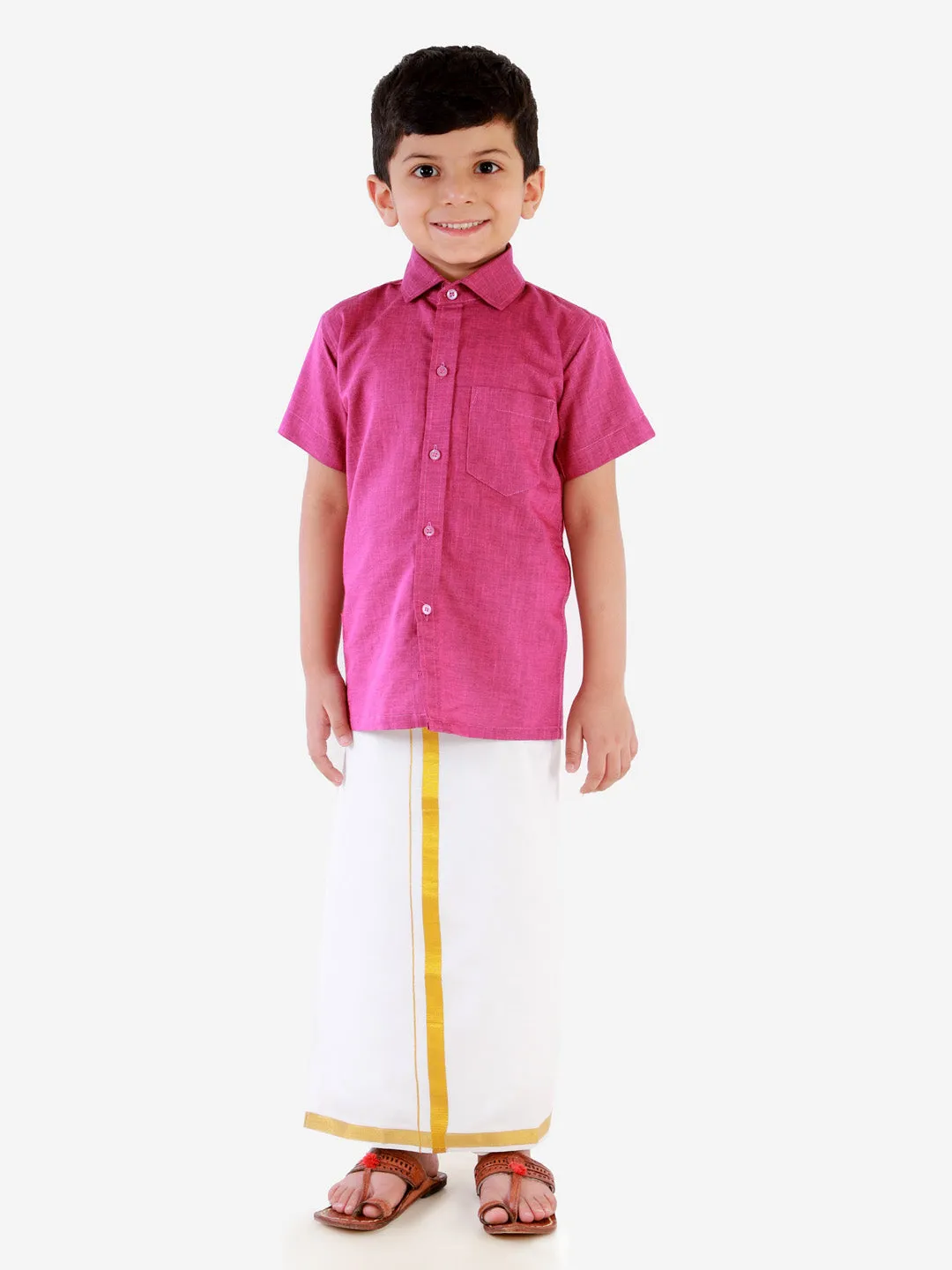 Jashvi Boy's Purple Shirt with White Mundu