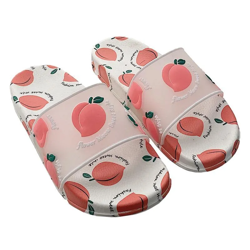 Kawaii Fruits Print Transparent Rubber Slipper Sandals