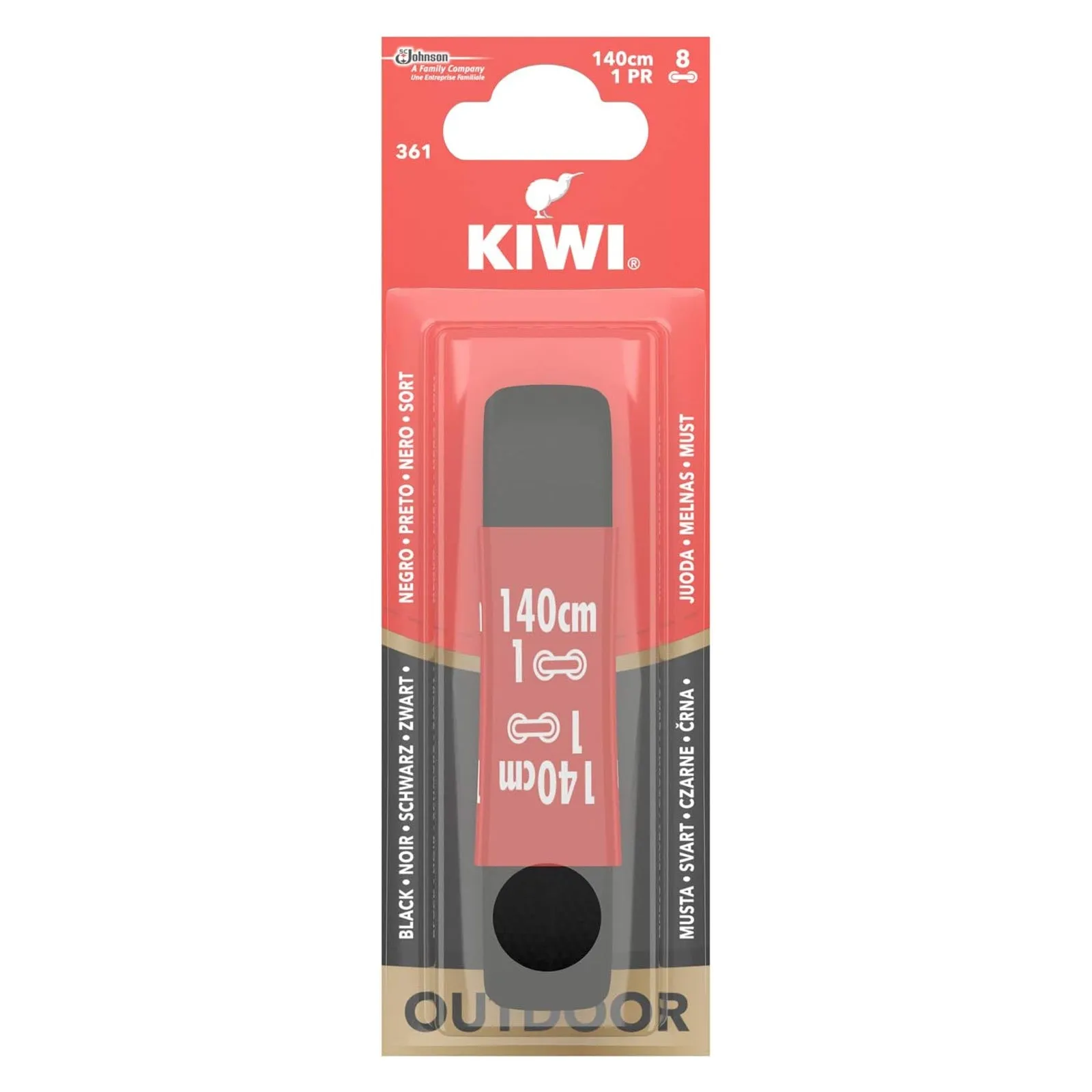 Kiwi Outdoor Laces Black Cord 140cm