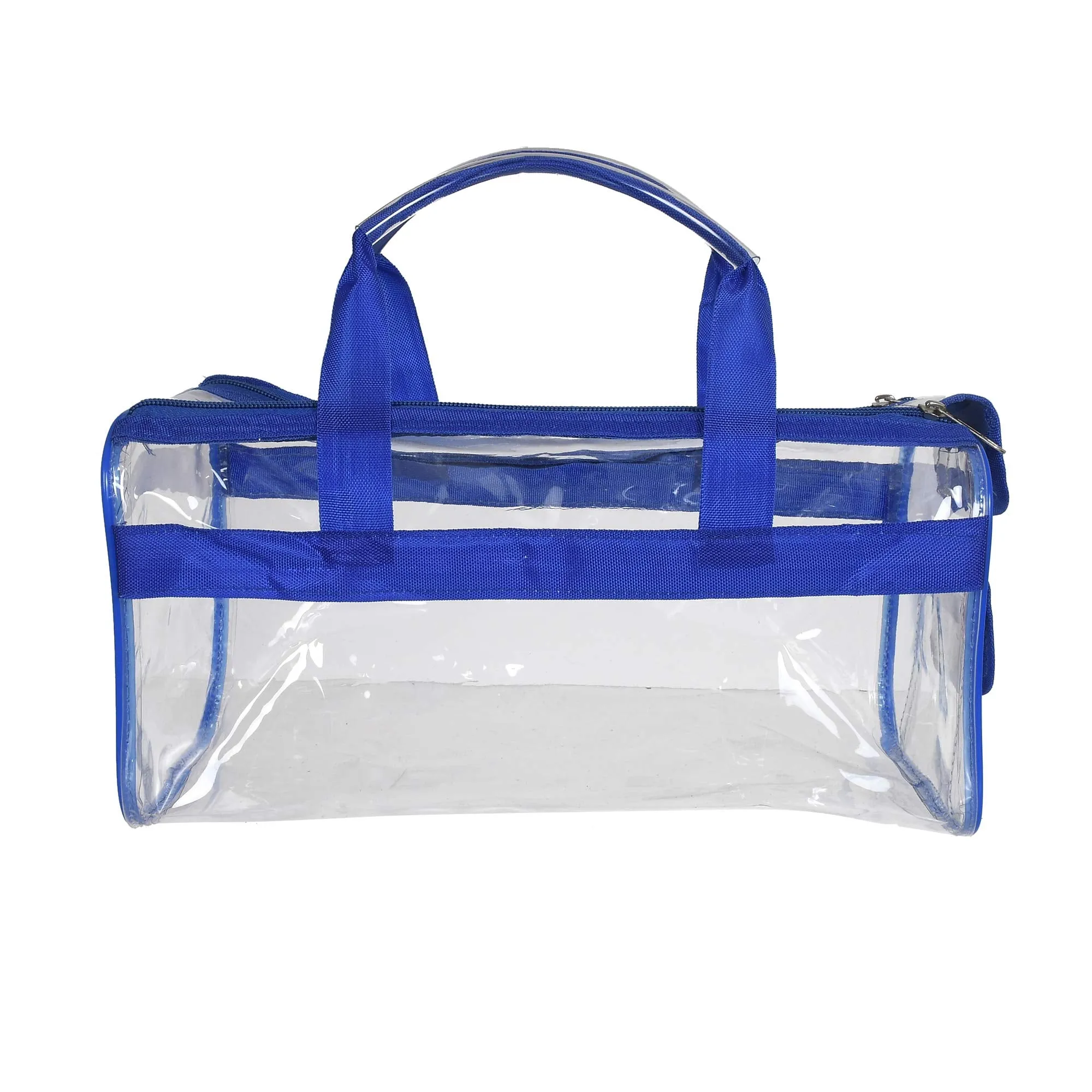 Kuber Industries Transparent Cosmetic Bag, Shoes Bag,Travel Toiletry Bag, with Sturdy Zipper and External Pocket-Set of 2 (Large & Small) (Blue)