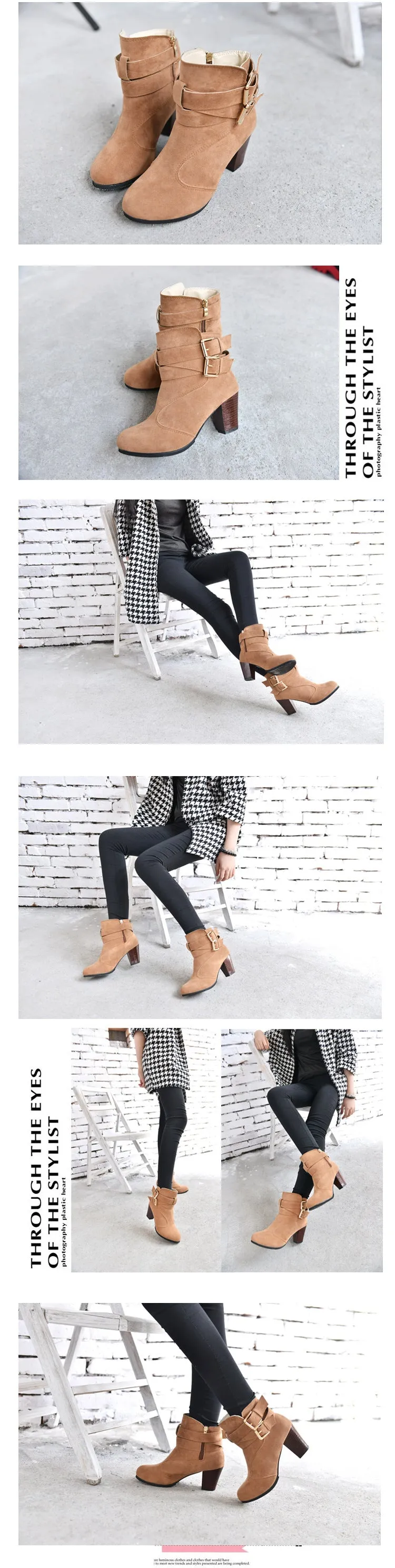 Leather Casual Women High Heels Pumps Warm Ankle Boots - Women's shoes