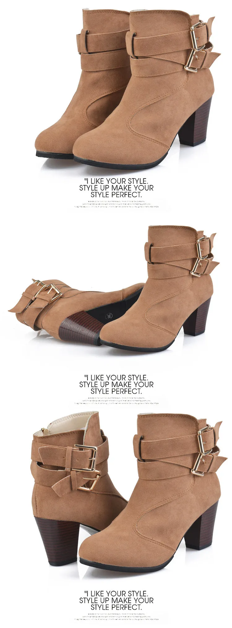 Leather Casual Women High Heels Pumps Warm Ankle Boots - Women's shoes