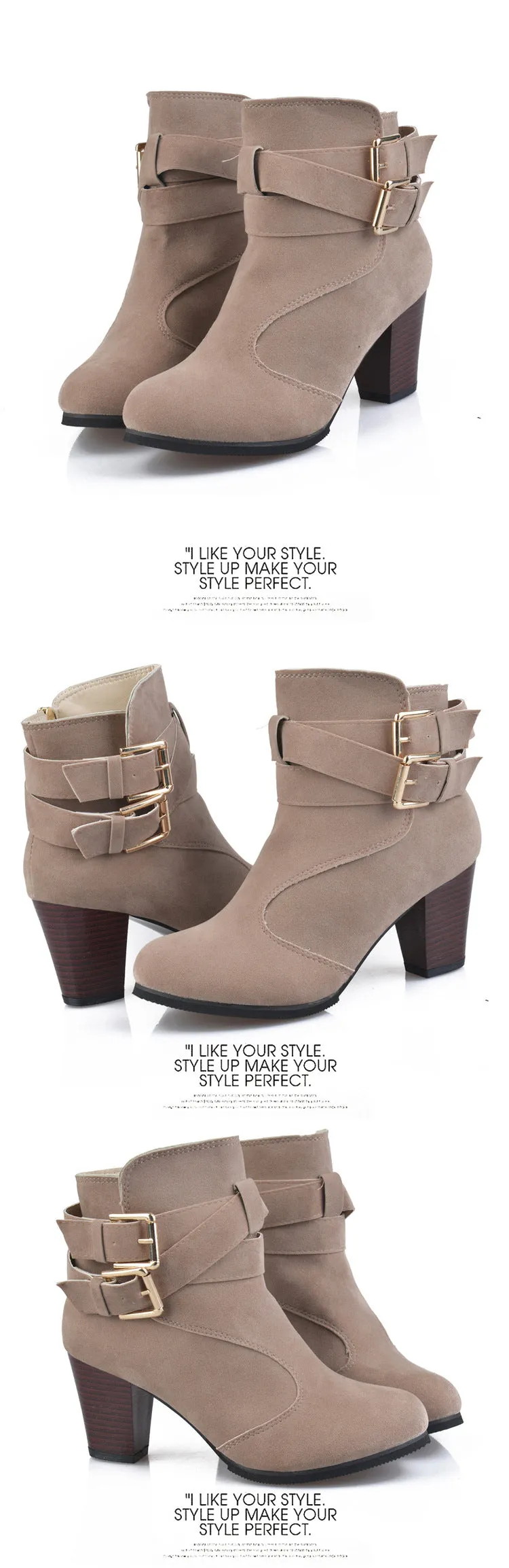 Leather Casual Women High Heels Pumps Warm Ankle Boots - Women's shoes