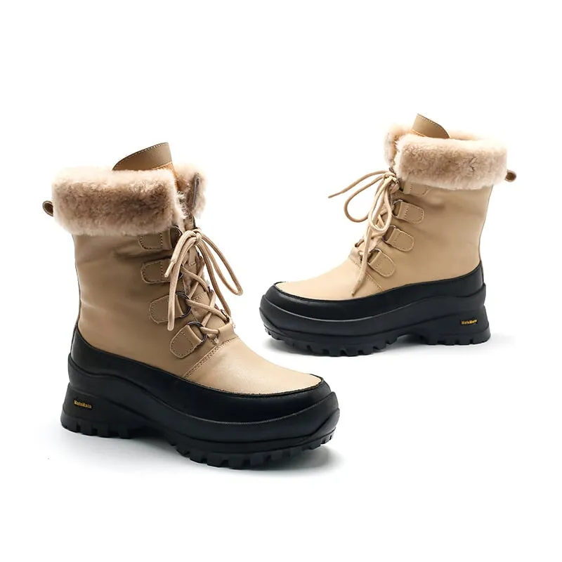 Leather Combat Boots Designer Chunky Boots Have Shearling Lined in Apricot/Beige