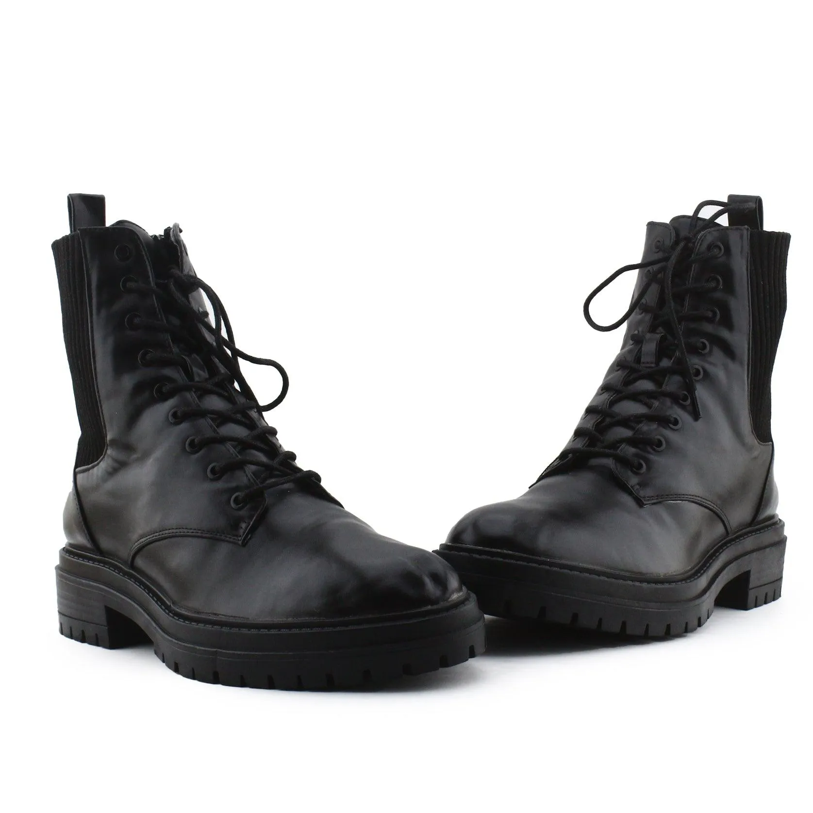 Lefties Zipper Stretchable Laces Combat Boots | 100% Authentic Leather