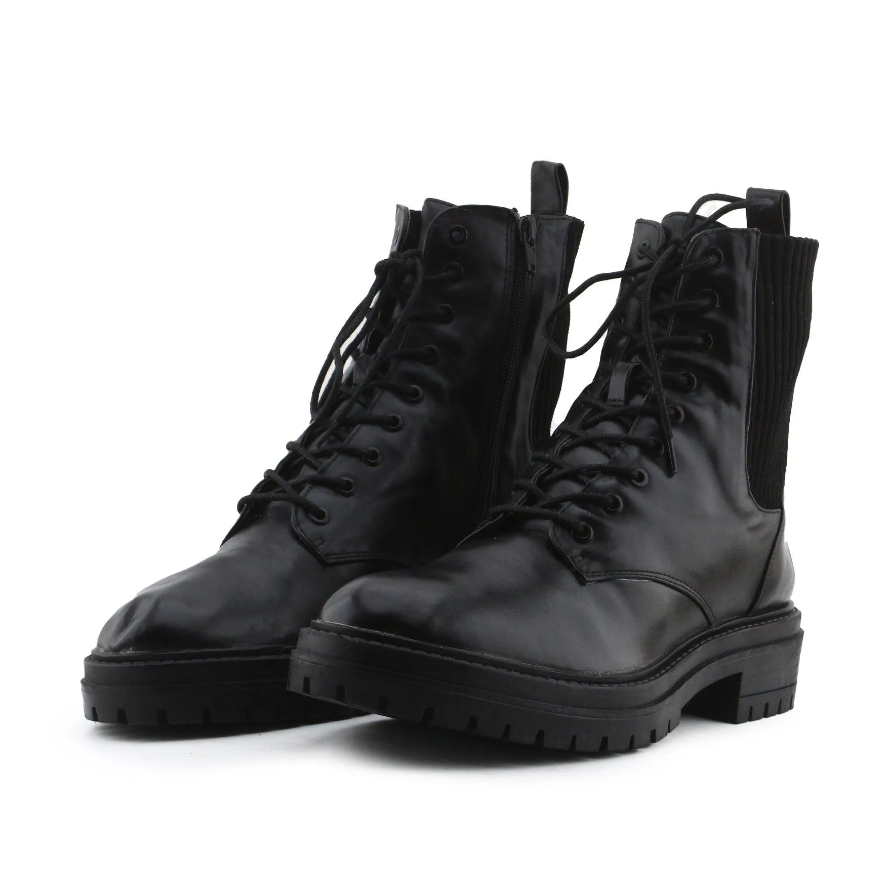 Lefties Zipper Stretchable Laces Combat Boots | 100% Authentic Leather