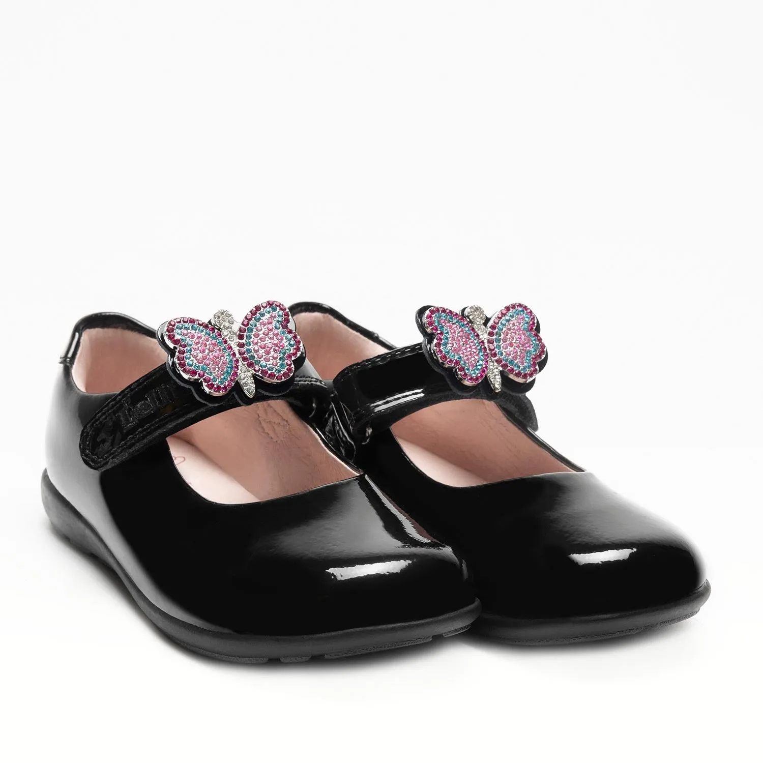 Lelli Kelly Luna Butterfly Girls Wide Black Patent School Shoe