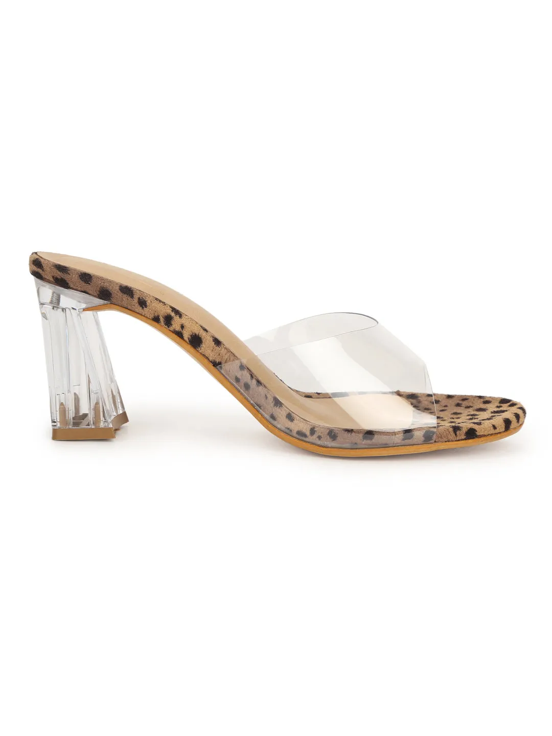 Leopard Pattern Suede Perspex Clear Slim Block Mules (TC-SLC-A1-LEO)