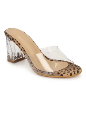 Leopard Pattern Suede Perspex Clear Slim Block Mules (TC-SLC-A1-LEO)