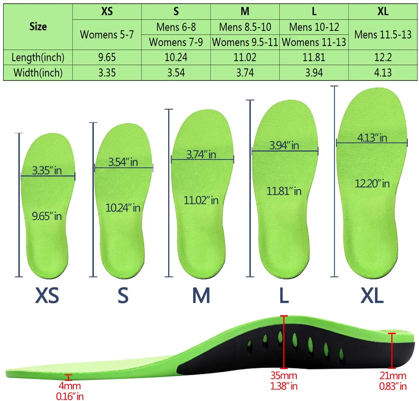 Lexniush | Plantar Fasciitis Arch Support Shoe Inserts | Insoles Orthotic Inserts for Flat Feet | Green