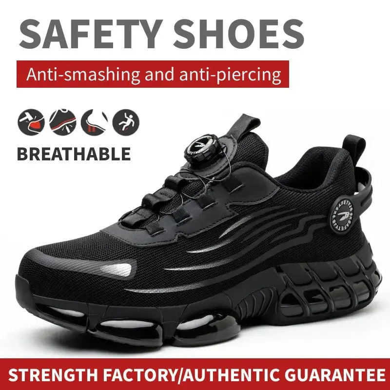 Light Steel Toe Safety Shoes Men's Work Sneaker Rotated Button Easy Wear Builders Boots Breathable Sports Shoes