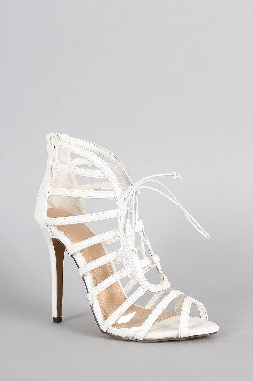 Liliana Strappy Lucite Lace Up Peep Toe Heel