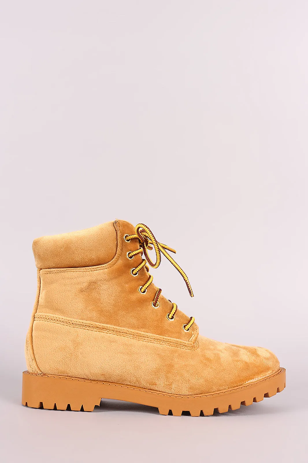 Liliana Velvet Combat Lace-Up Ankle Boots