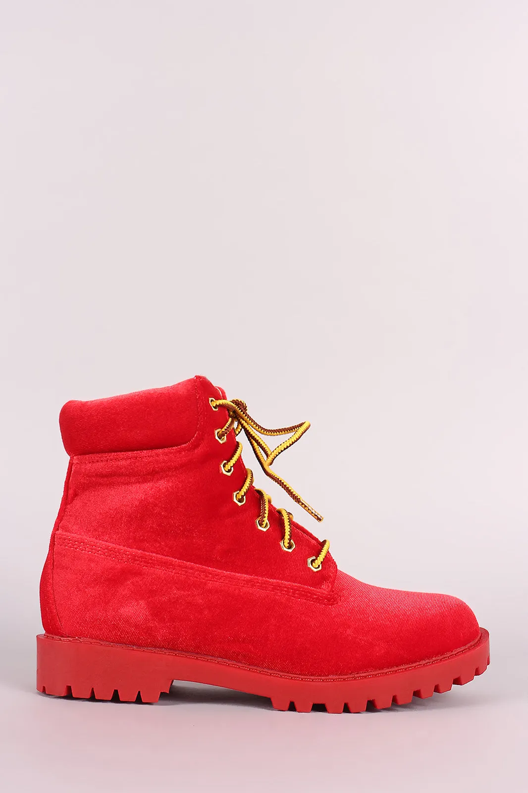 Liliana Velvet Combat Lace-Up Ankle Boots