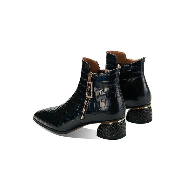 LuxCroco Exotic Zip Pointed Toe Ankle Boots