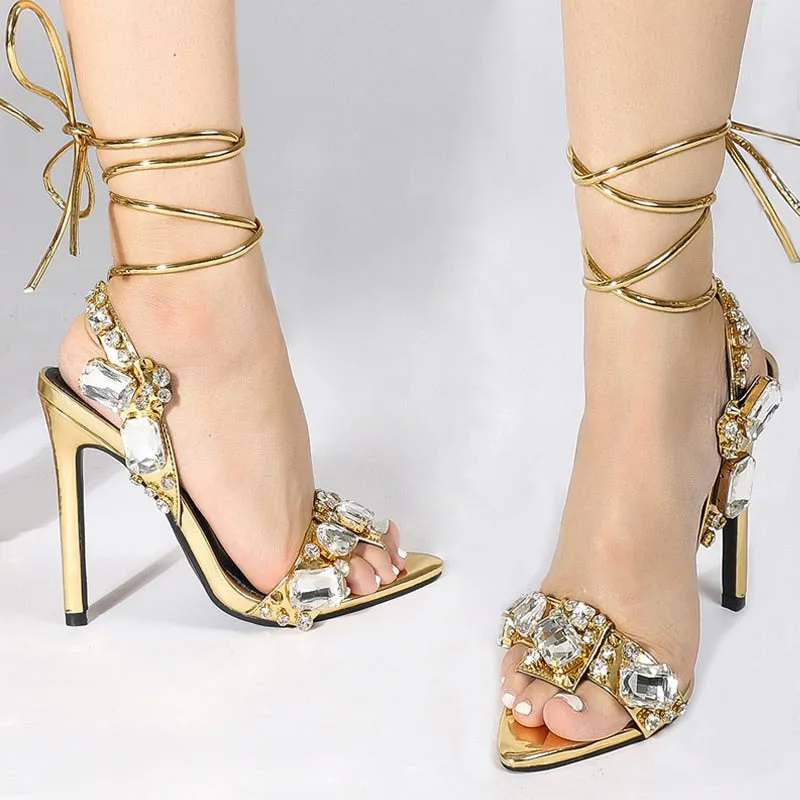 Luxurious Party Ankle Strap Pointed Toe High Heel Stilettos