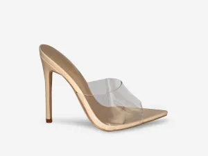 Maddie -  Nude Patent Pointed Toe Perspex Peep Toe Heel