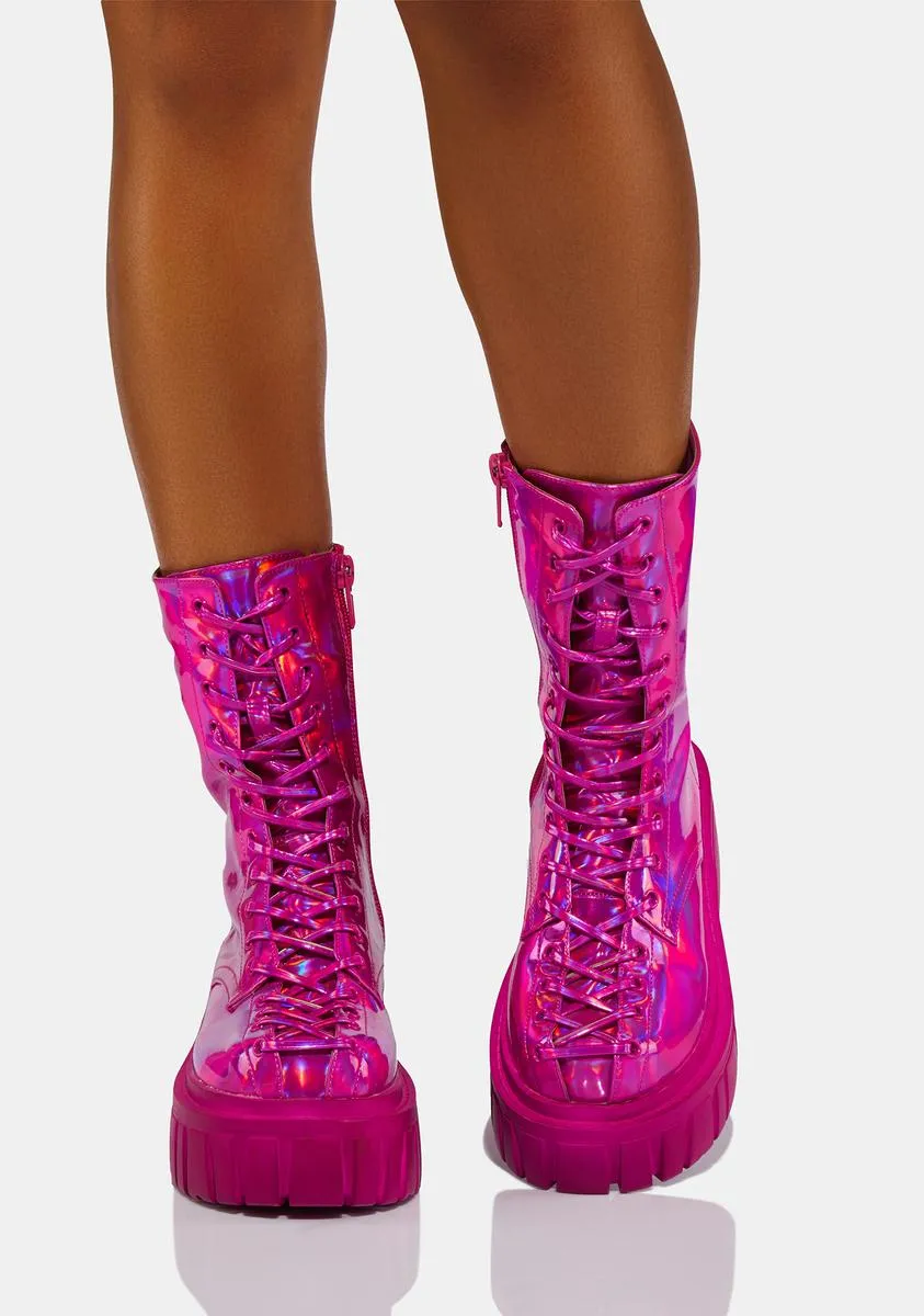 Magenta Celestial Candy Holographic Corset Boots