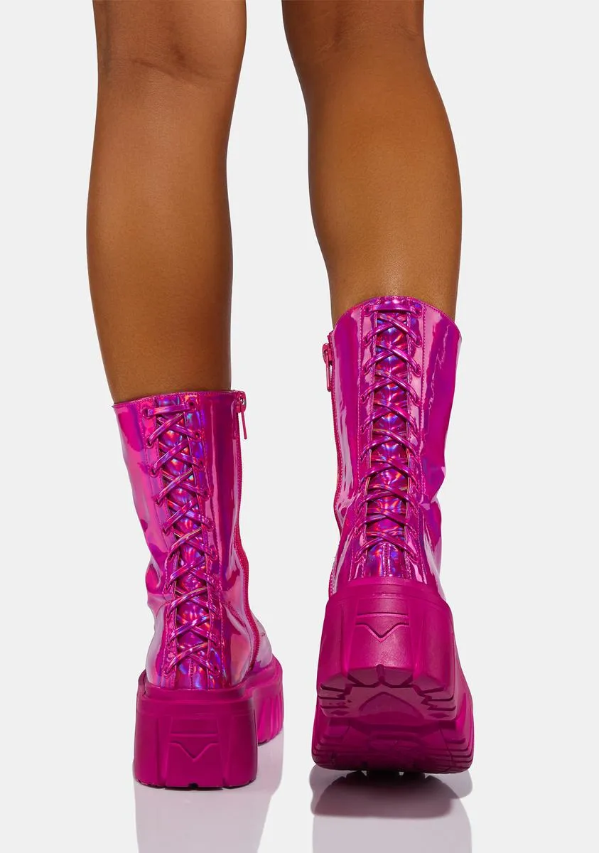 Magenta Celestial Candy Holographic Corset Boots