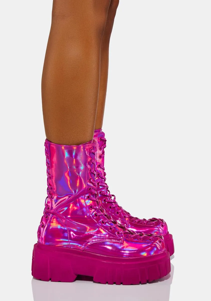 Magenta Celestial Candy Holographic Corset Boots