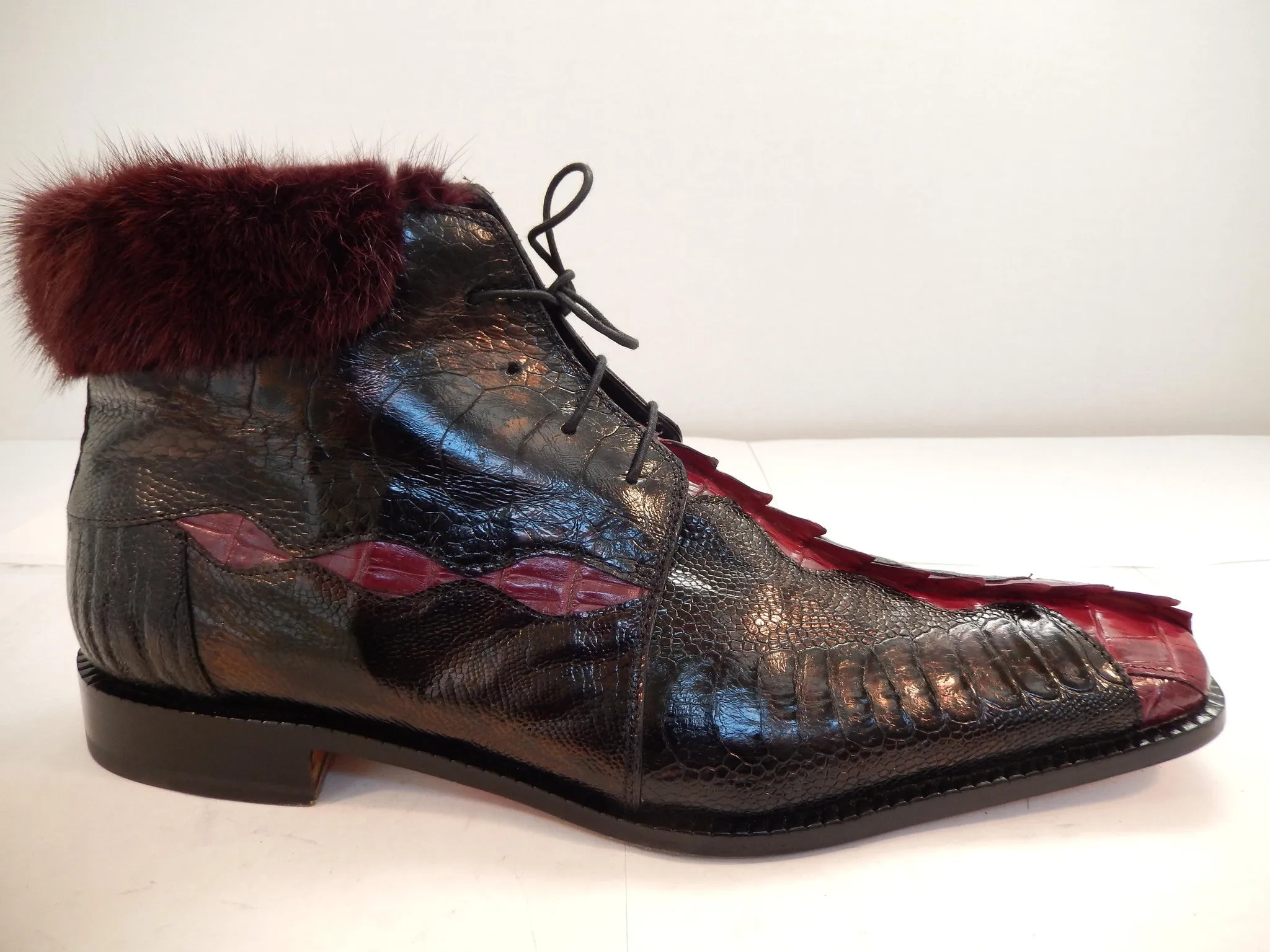 Mauri Mink/Ostrich Leg/Crocodile Lace Up Ankle Boots 4409