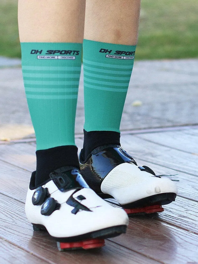 Men Women Bike Socks Splicing Stripes Print Breathable Anti-Slip Stretchy Soft Bicycle Racing Hiking Cycling Stockings