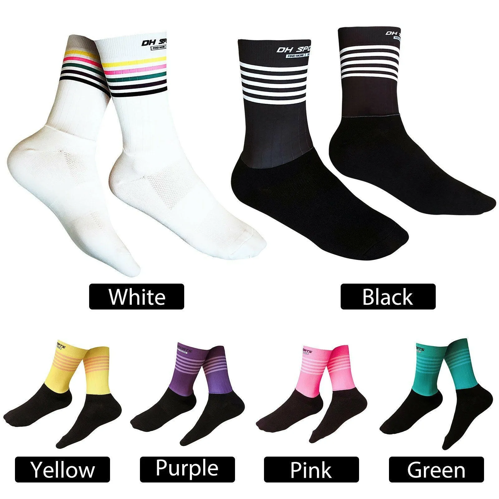 Men Women Bike Socks Splicing Stripes Print Breathable Anti-Slip Stretchy Soft Bicycle Racing Hiking Cycling Stockings