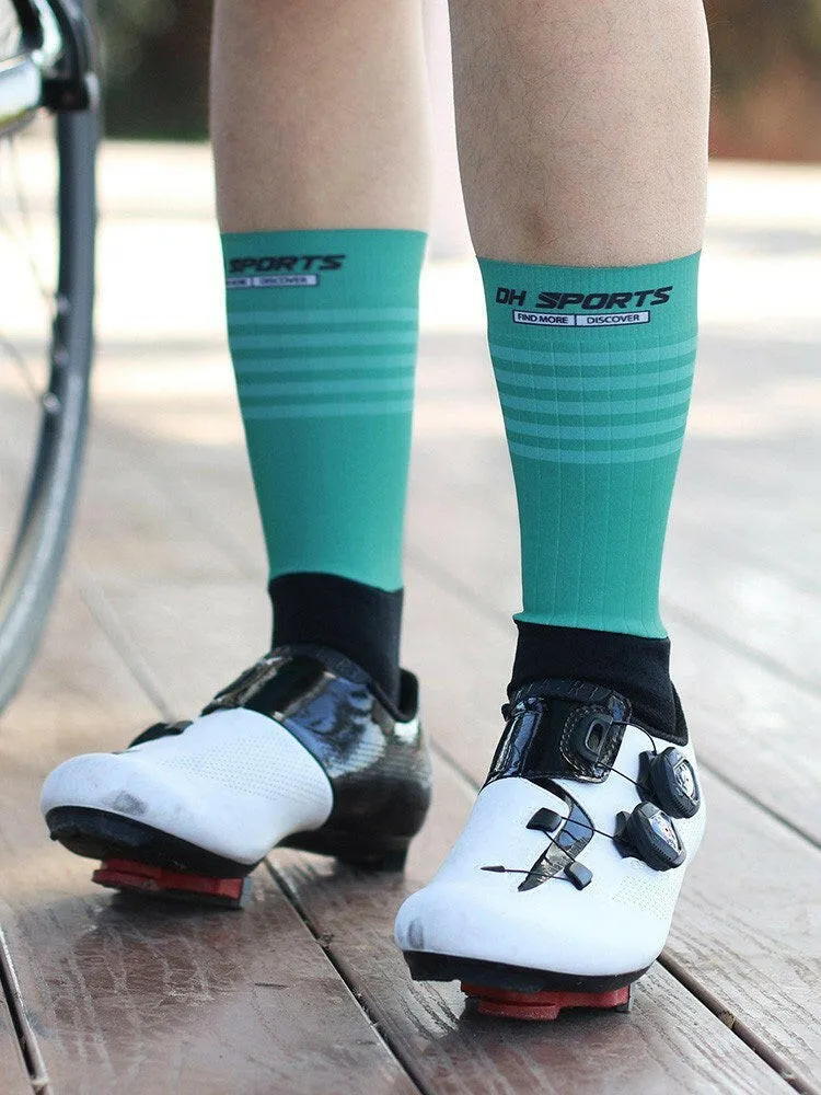 Men Women Bike Socks Splicing Stripes Print Breathable Anti-Slip Stretchy Soft Bicycle Racing Hiking Cycling Stockings