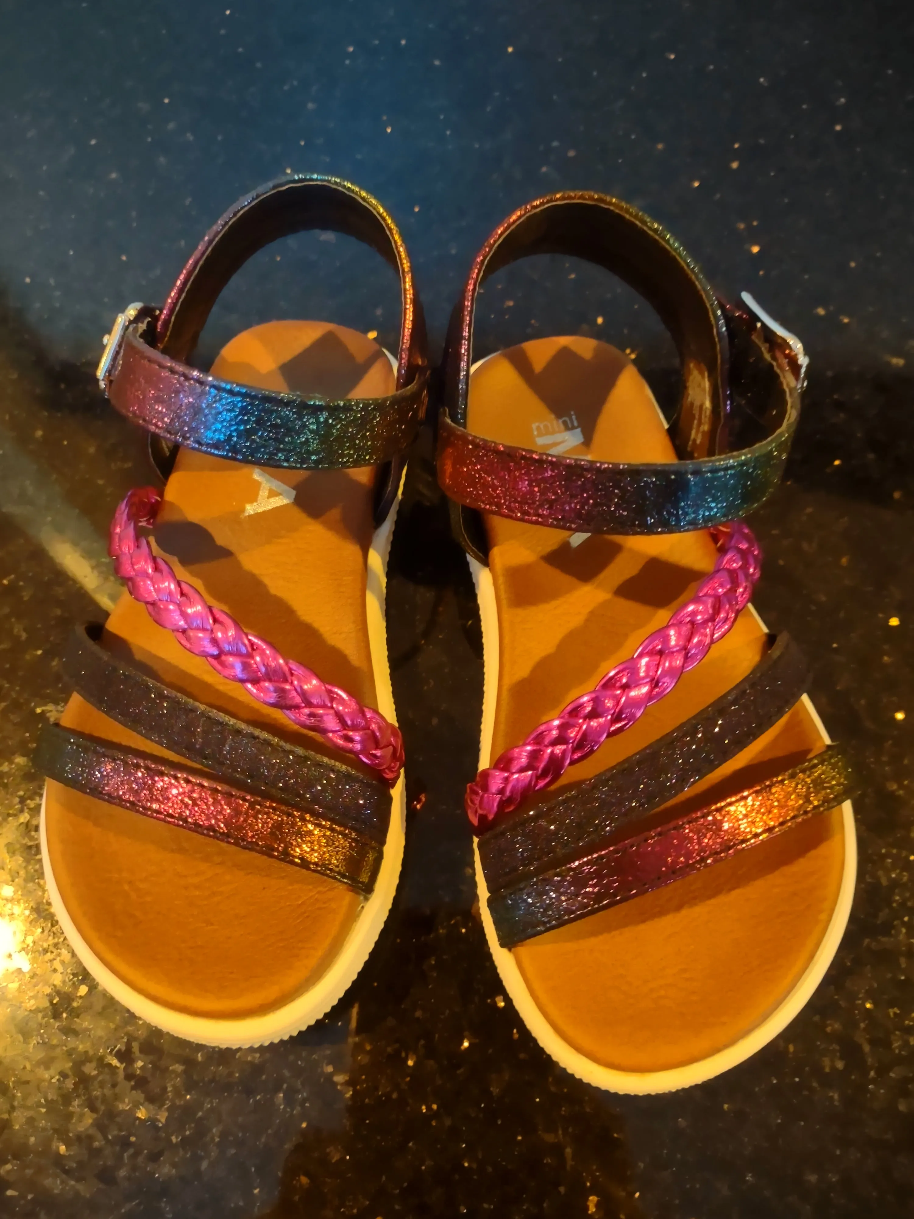 Metallic Fuchsia and multi colored Girls Sandal | Mini Mia Little Missy