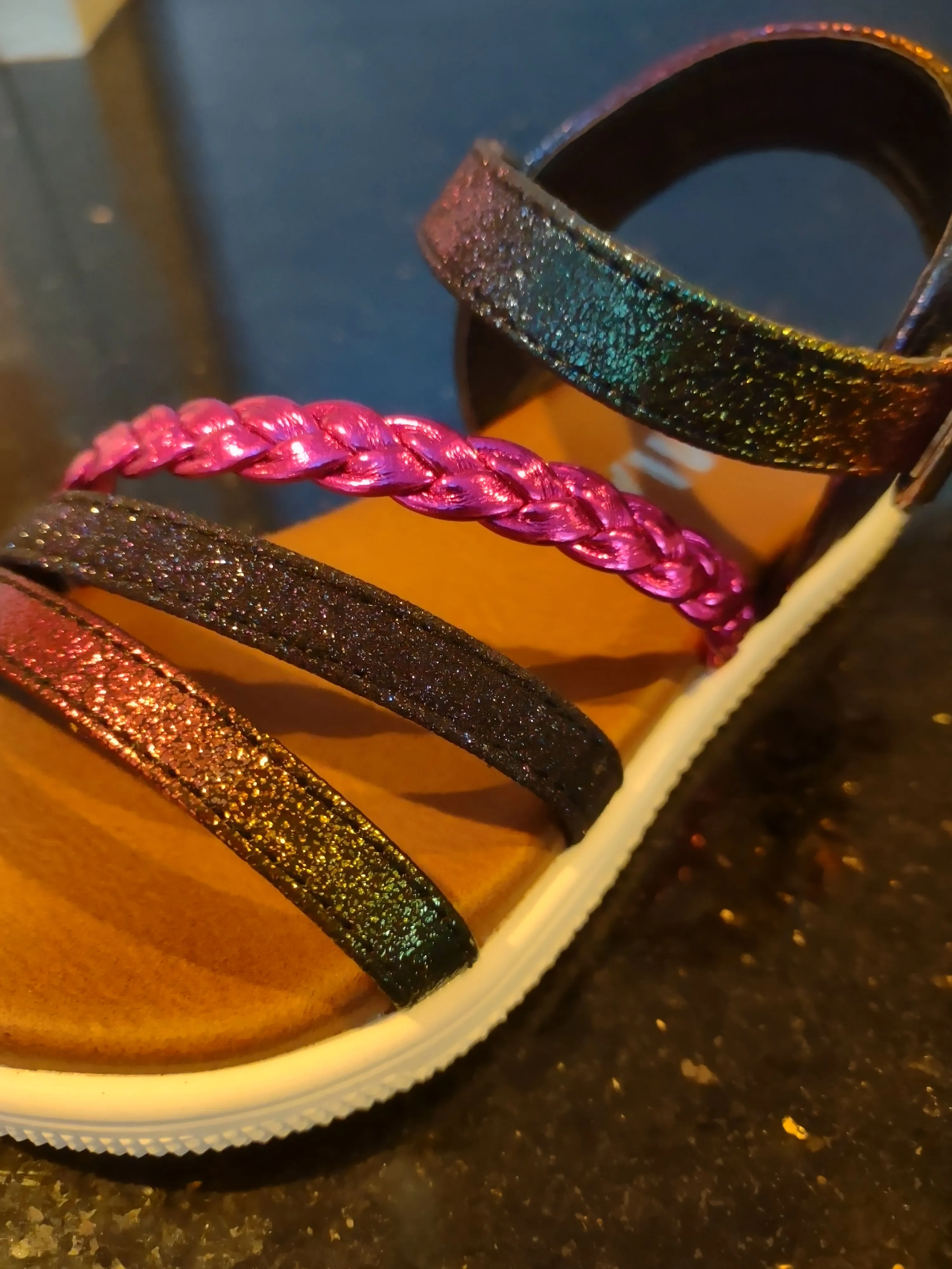 Metallic Fuchsia and multi colored Girls Sandal | Mini Mia Little Missy