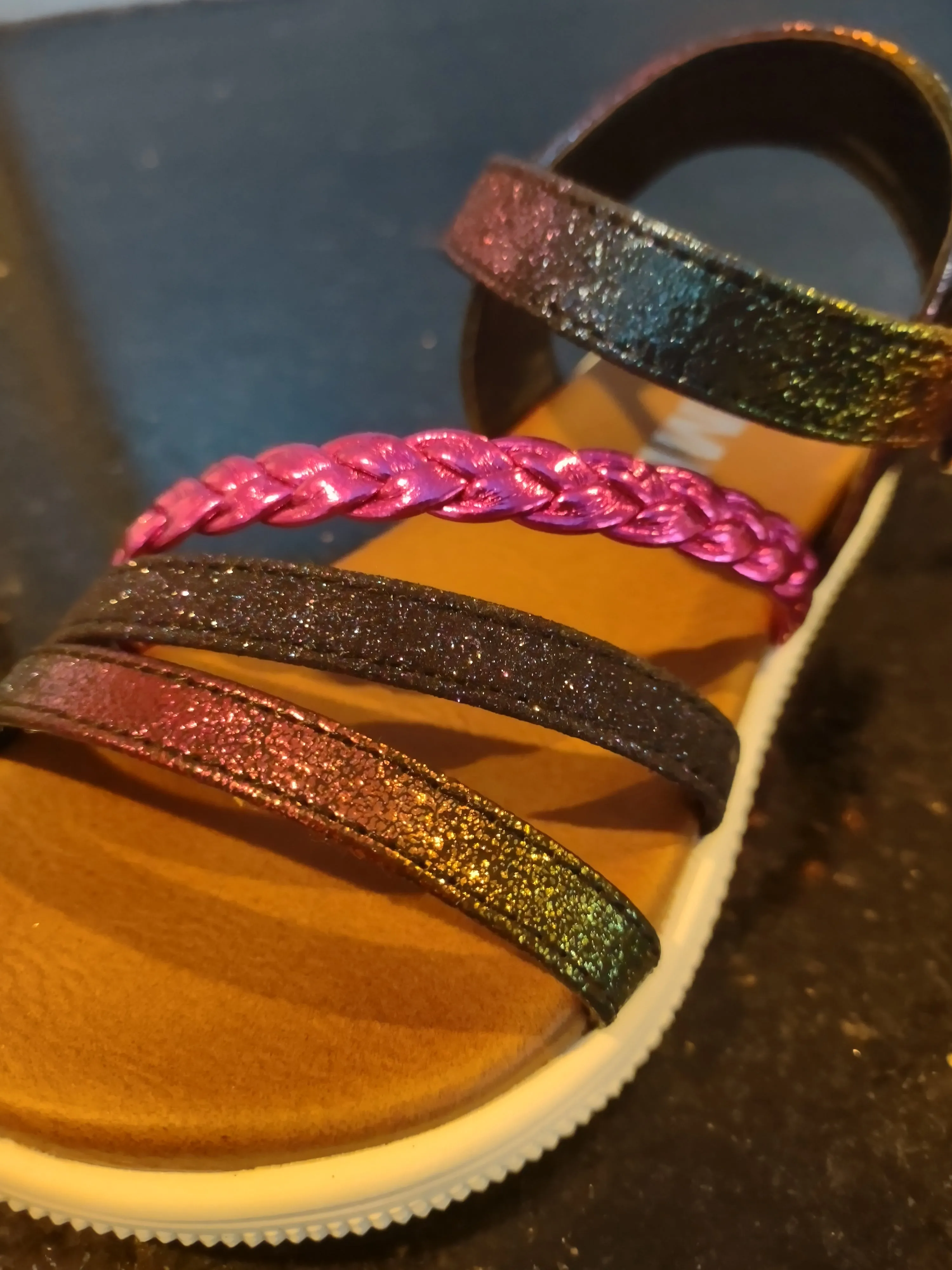 Metallic Fuchsia and multi colored Girls Sandal | Mini Mia Little Missy