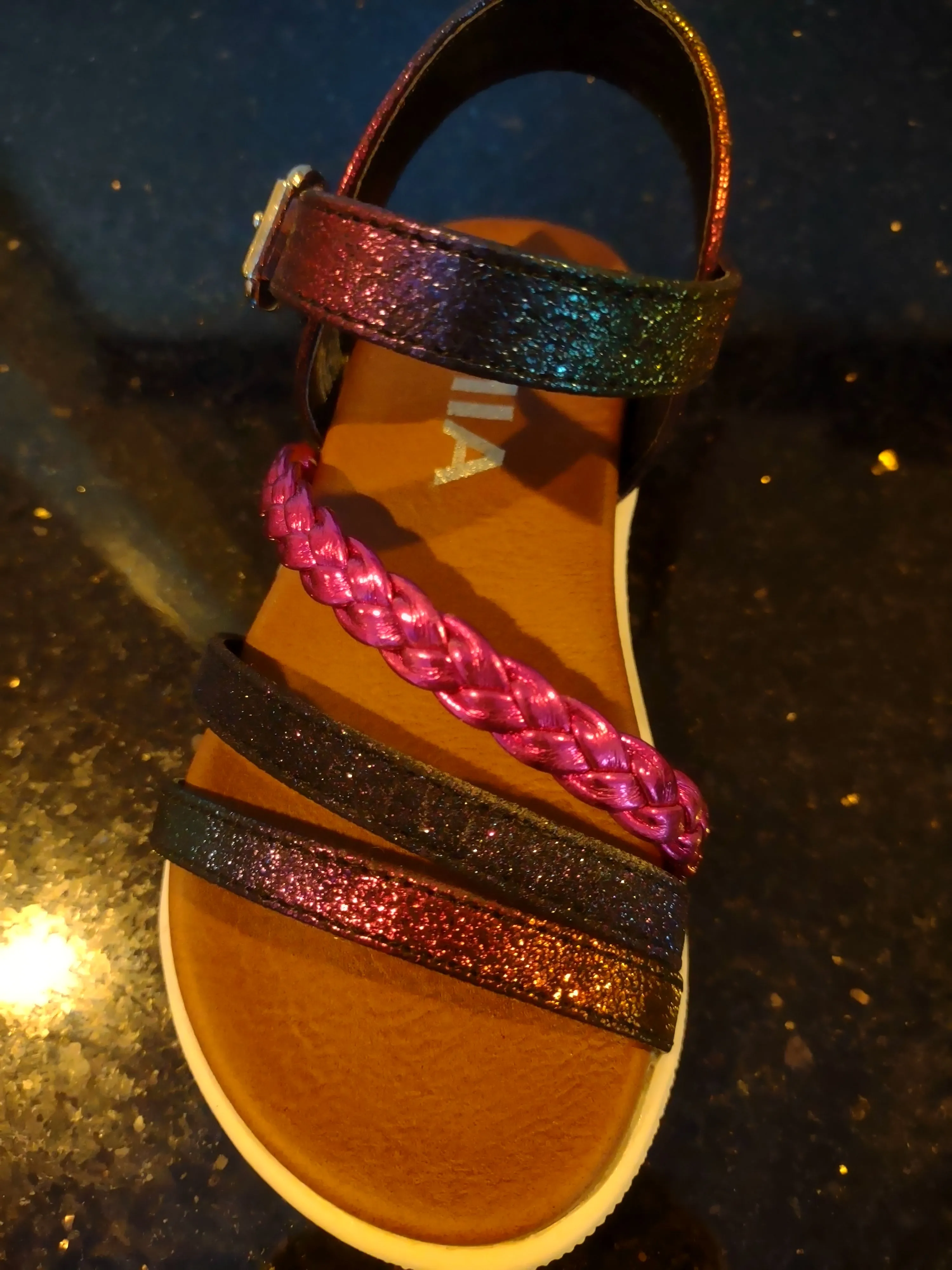 Metallic Fuchsia and multi colored Girls Sandal | Mini Mia Little Missy