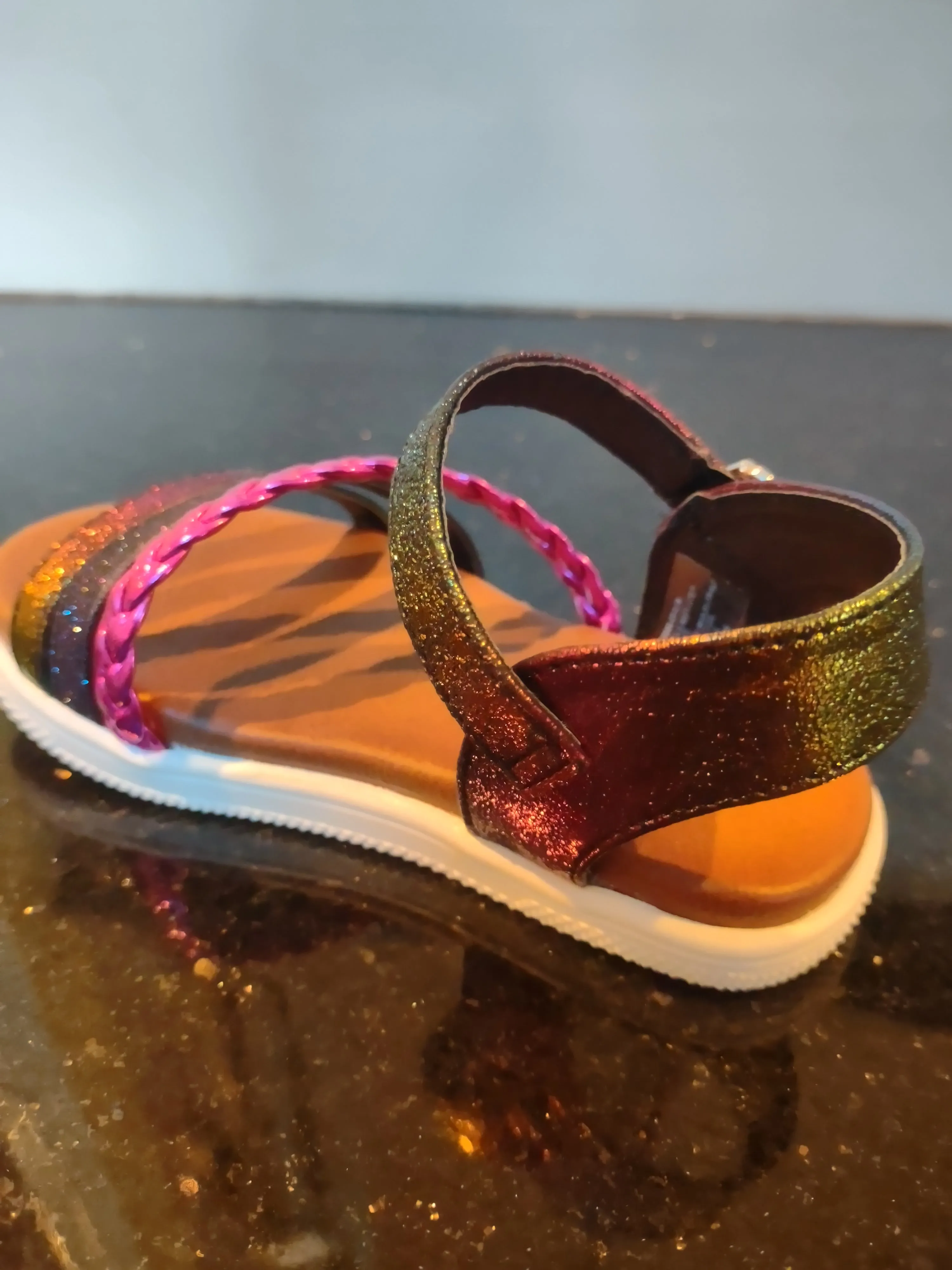 Metallic Fuchsia and multi colored Girls Sandal | Mini Mia Little Missy