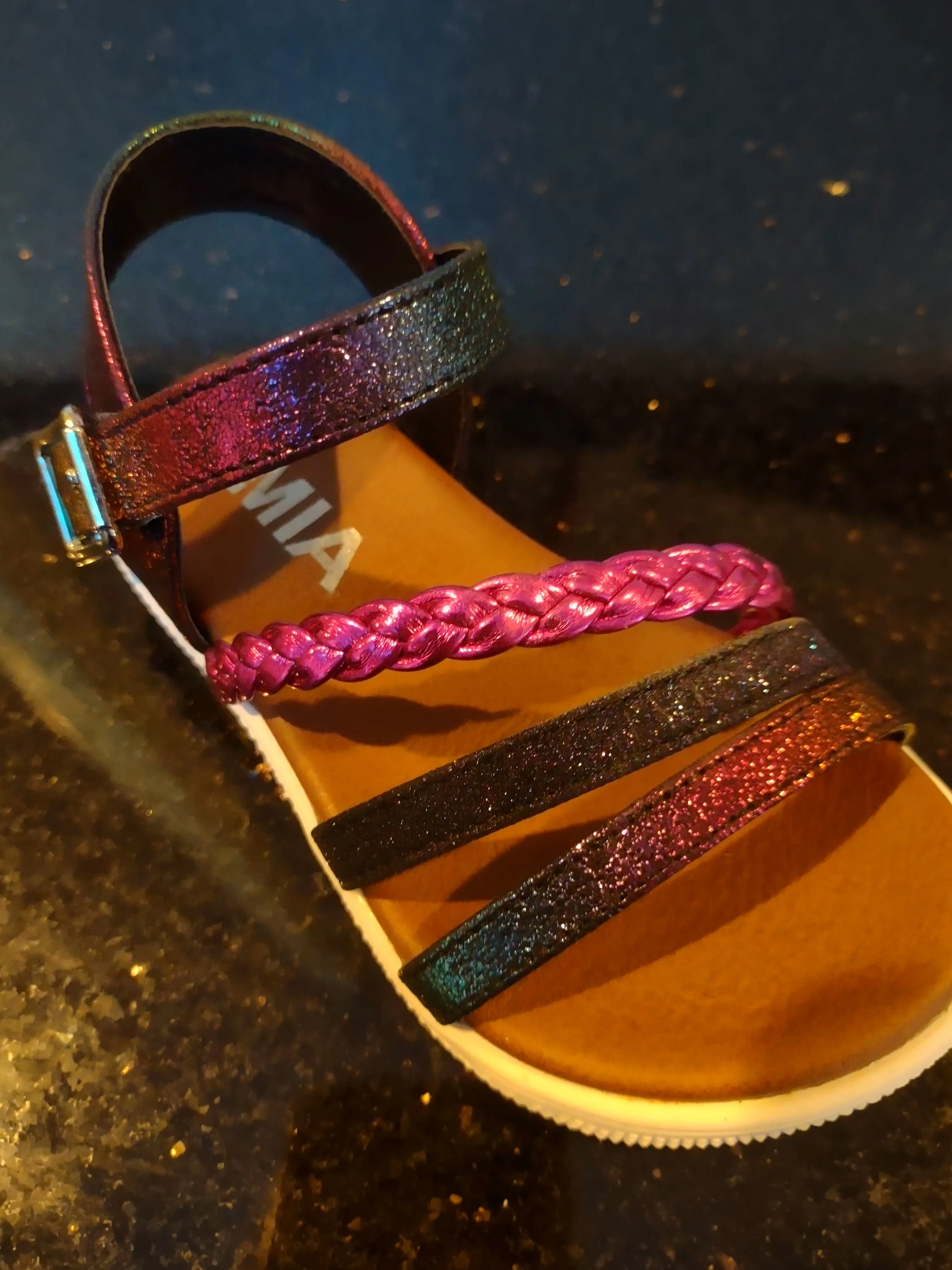 Metallic Fuchsia and multi colored Girls Sandal | Mini Mia Little Missy