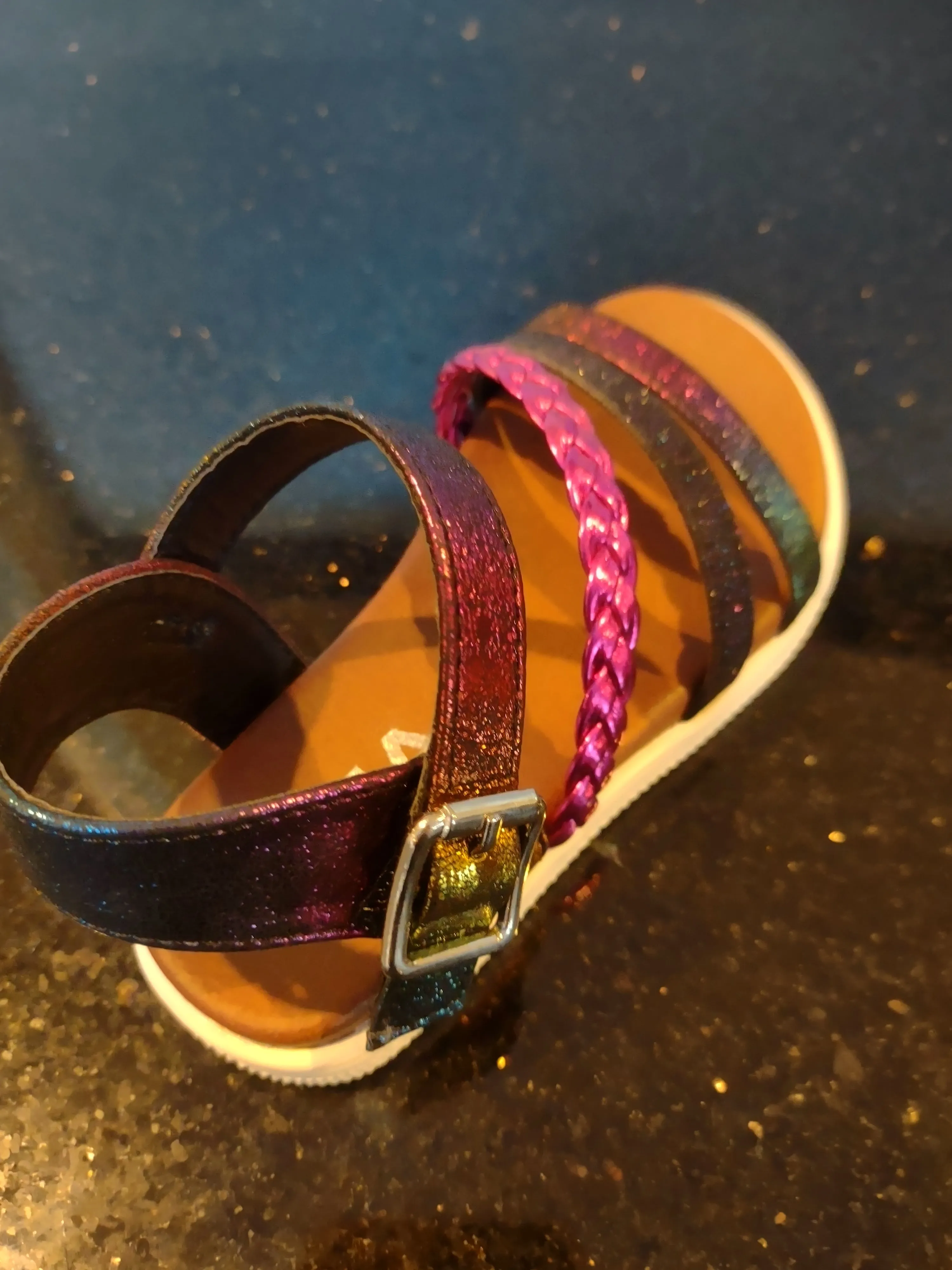 Metallic Fuchsia and multi colored Girls Sandal | Mini Mia Little Missy