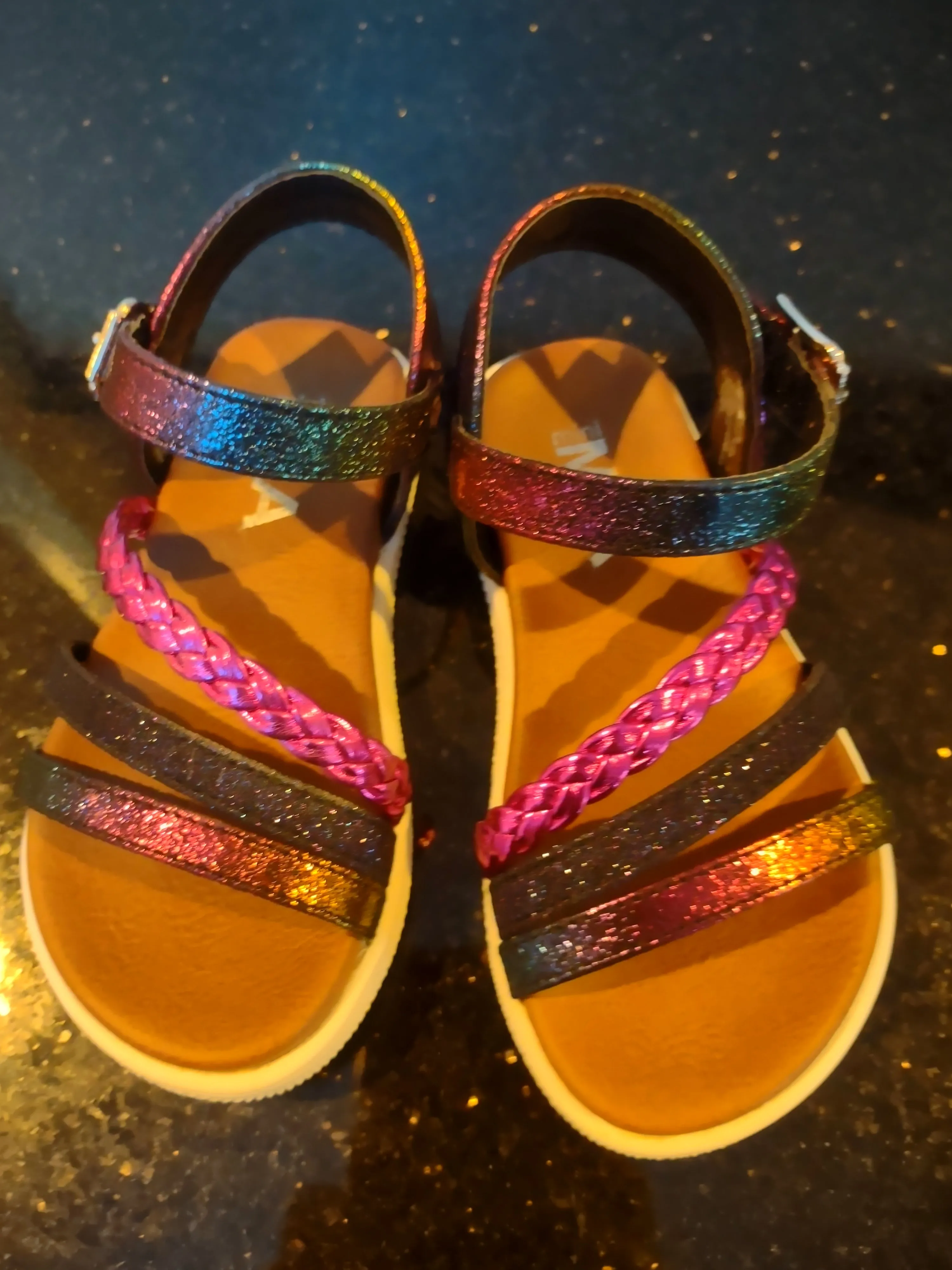 Metallic Fuchsia and multi colored Girls Sandal | Mini Mia Little Missy