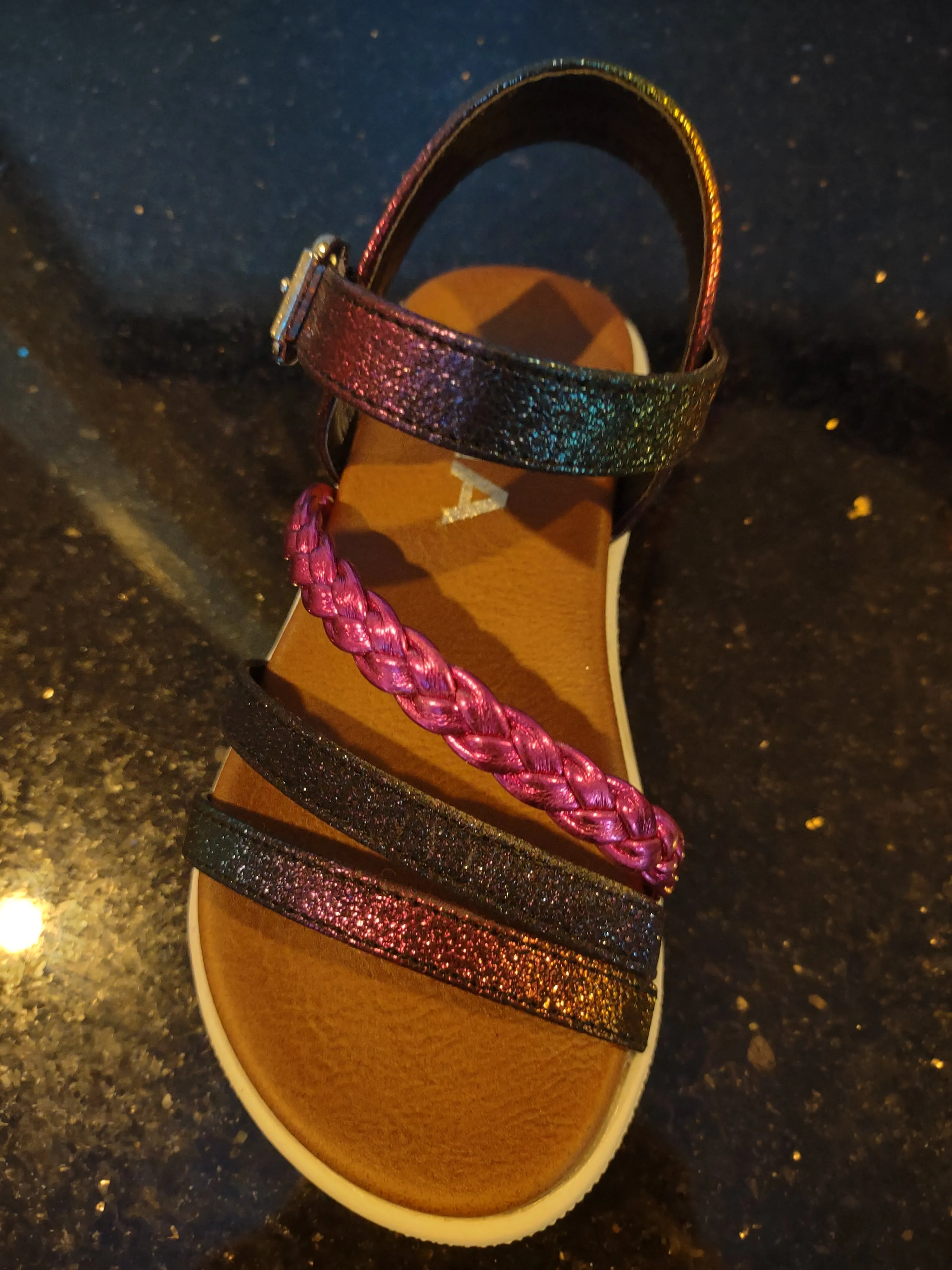 Metallic Fuchsia and multi colored Girls Sandal | Mini Mia Little Missy