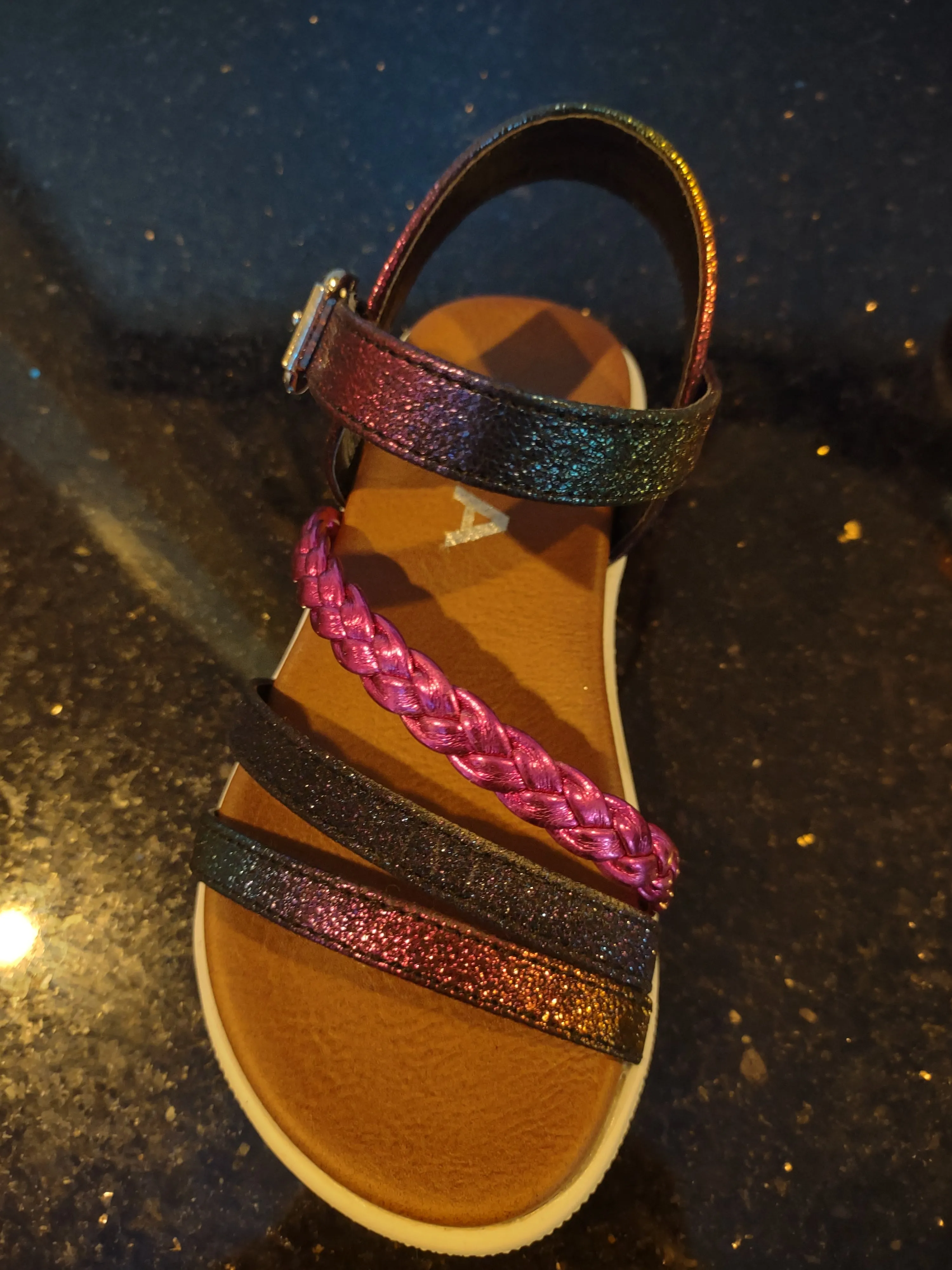 Metallic Fuchsia and multi colored Girls Sandal | Mini Mia Little Missy