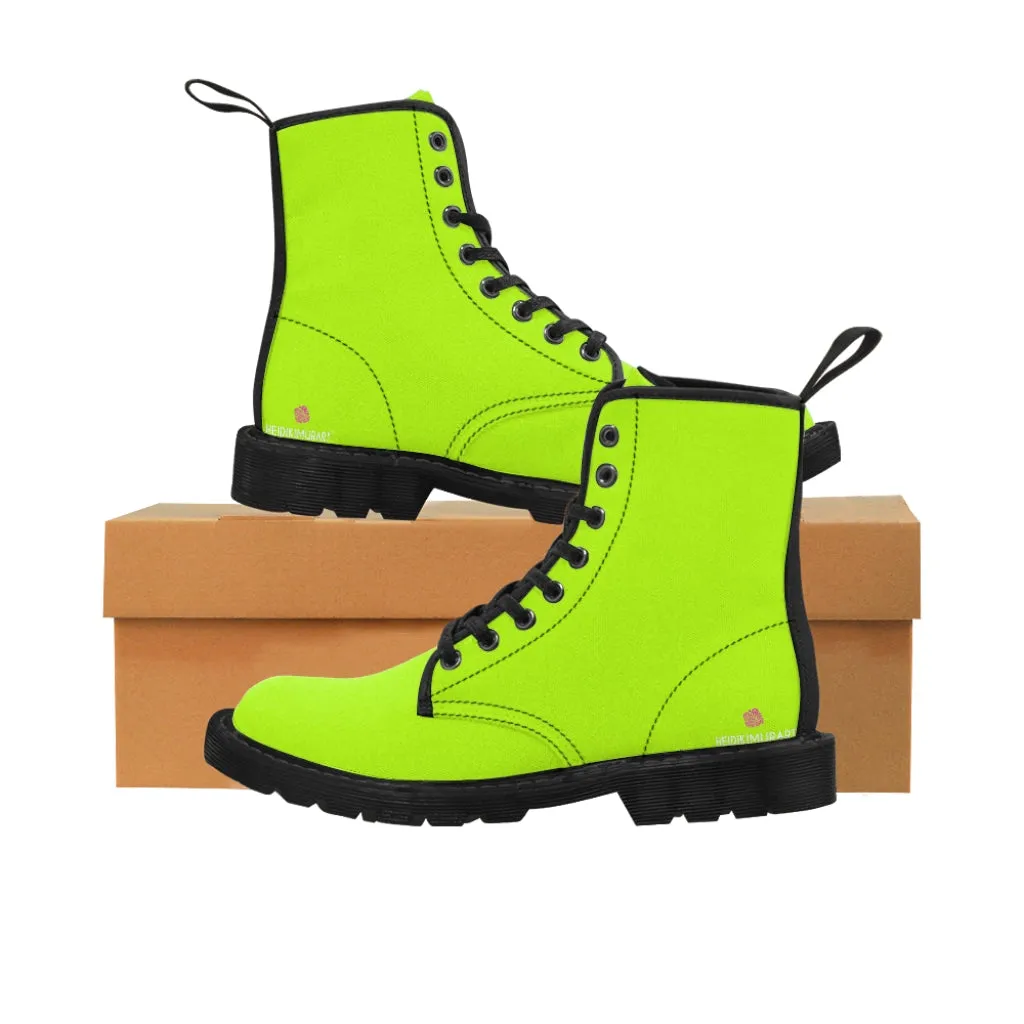 Neon Green Women's Canvas Boots, Best Green Solid Color Winter Boots For Women (US Size 6.5-11)