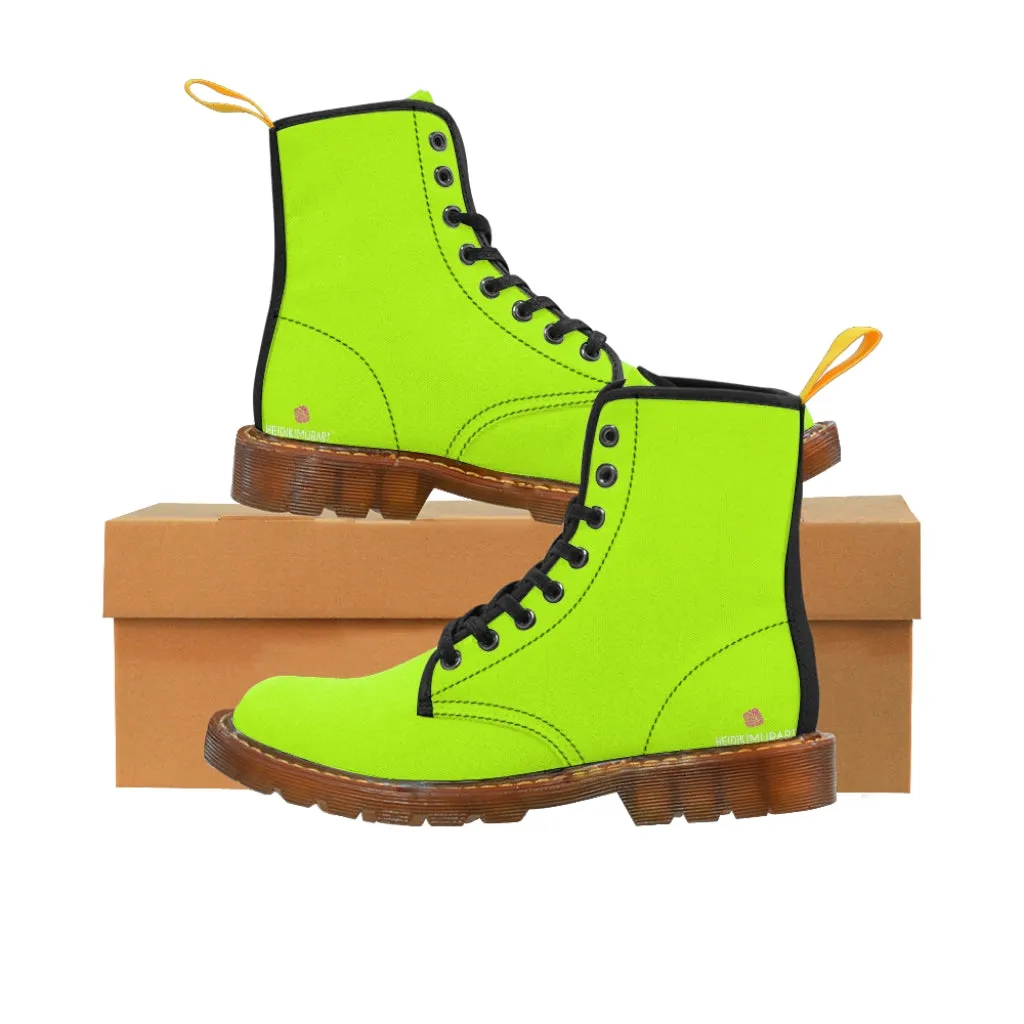 Neon Green Women's Canvas Boots, Best Green Solid Color Winter Boots For Women (US Size 6.5-11)