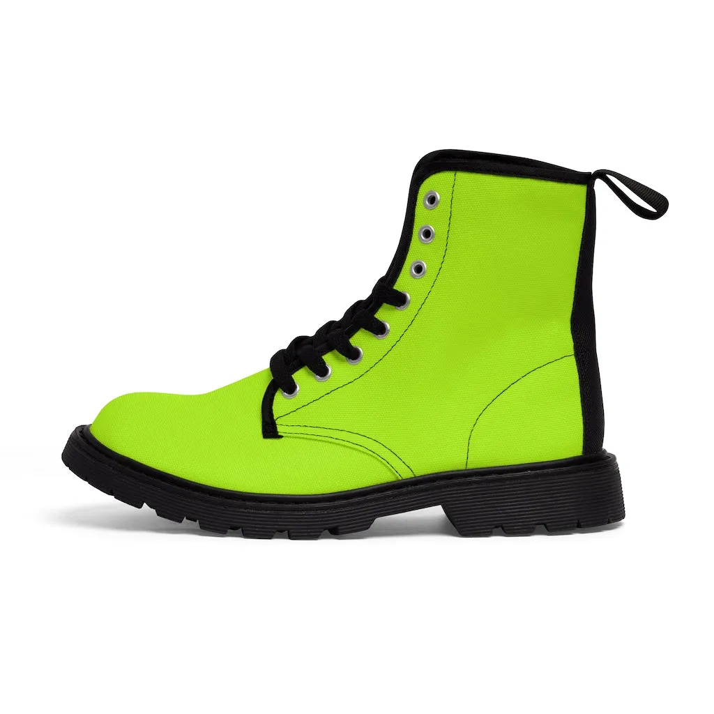 Neon Green Women's Canvas Boots, Best Green Solid Color Winter Boots For Women (US Size 6.5-11)