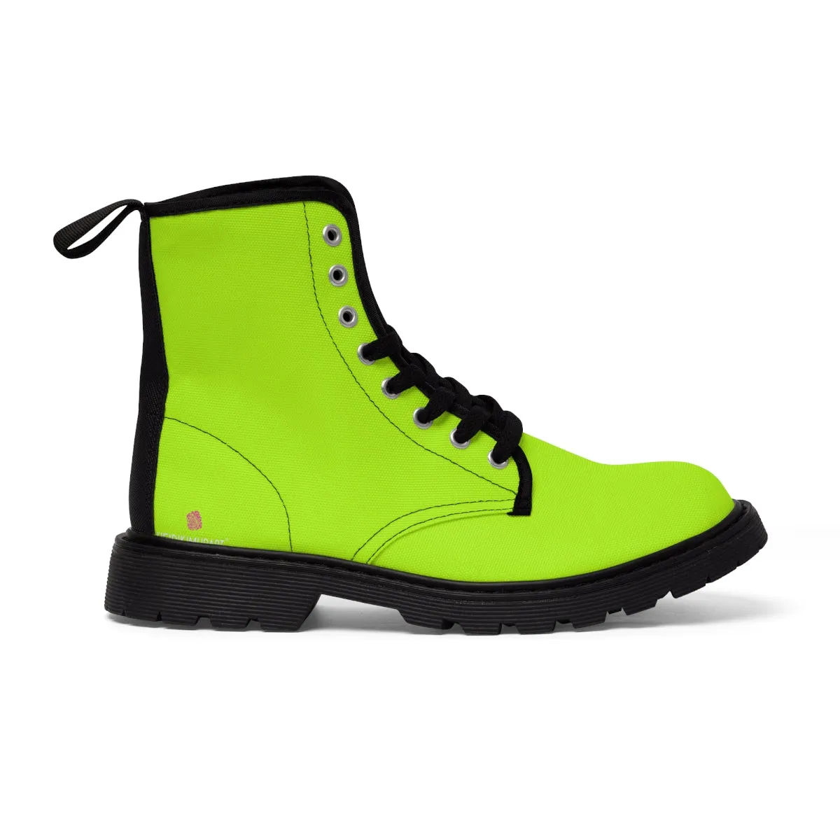 Neon Green Women's Canvas Boots, Bright Green Solid Green Print Winter Boots For Women