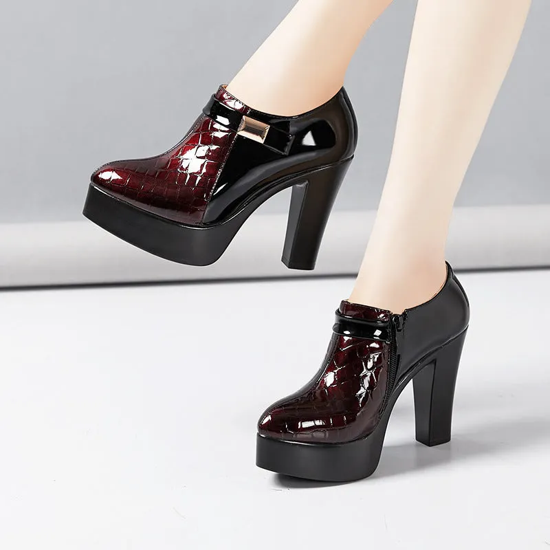 New Arrival Patent Leather Colorblock Heels for Women | Brodtica.com