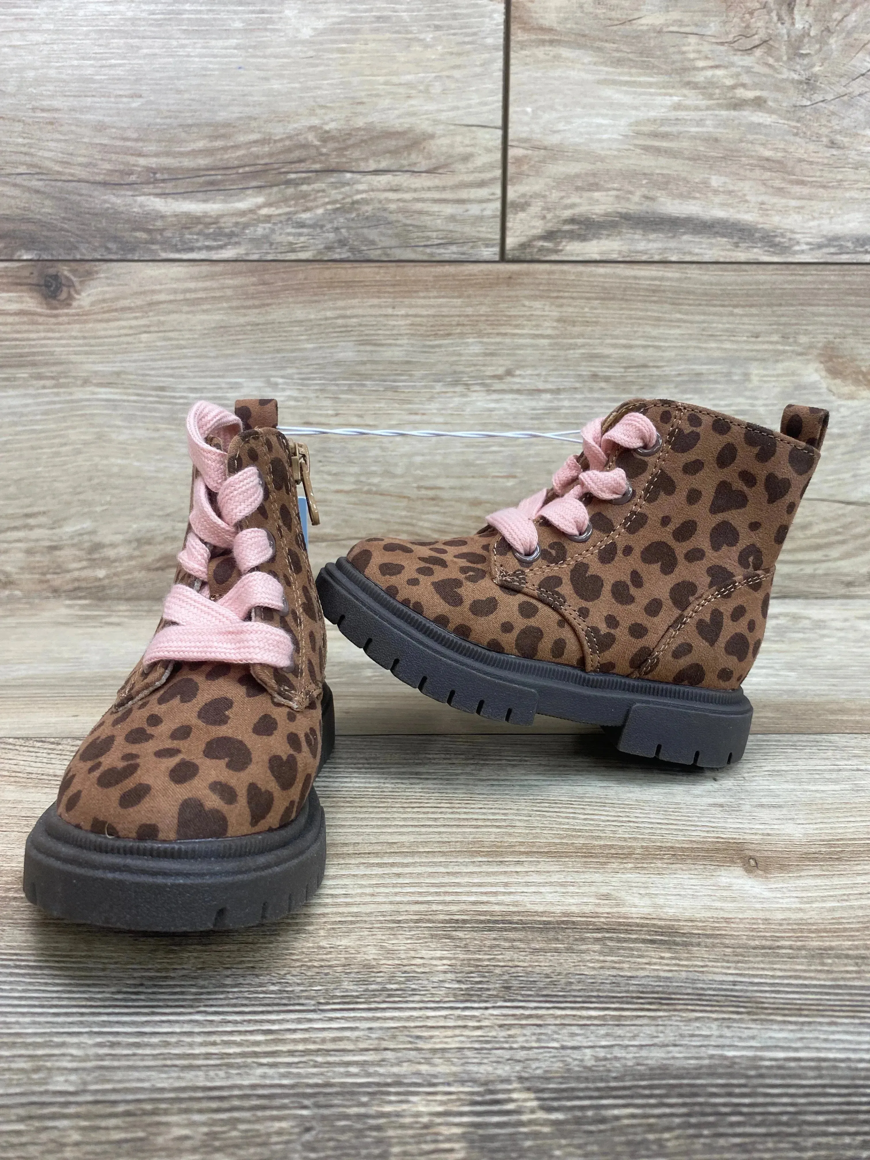 NEW Cat & Jack Toddler Girls' Amaya Zipper Leopard Print  Combat Boots Brown Sz 6c