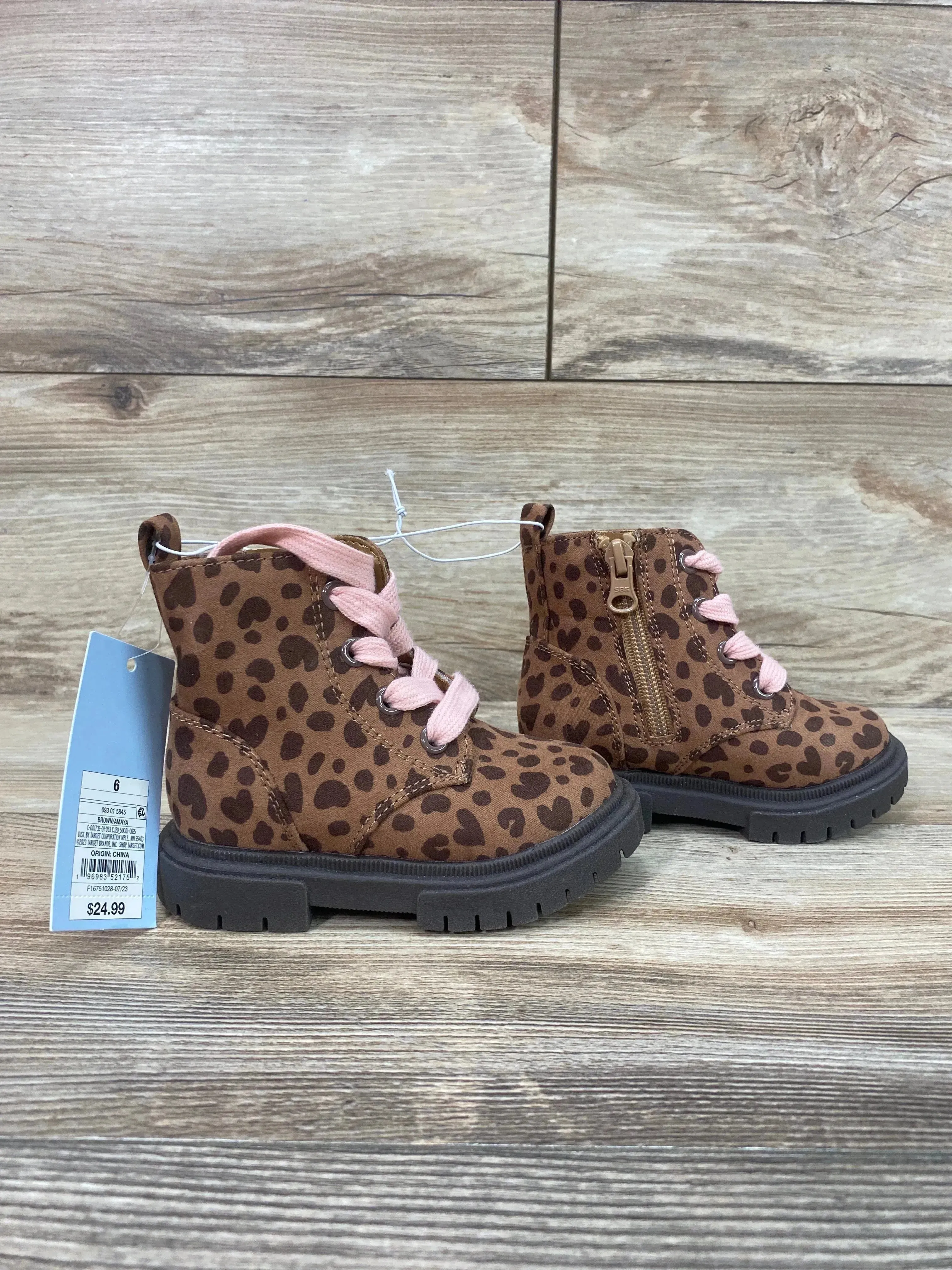 NEW Cat & Jack Toddler Girls' Amaya Zipper Leopard Print  Combat Boots Brown Sz 6c