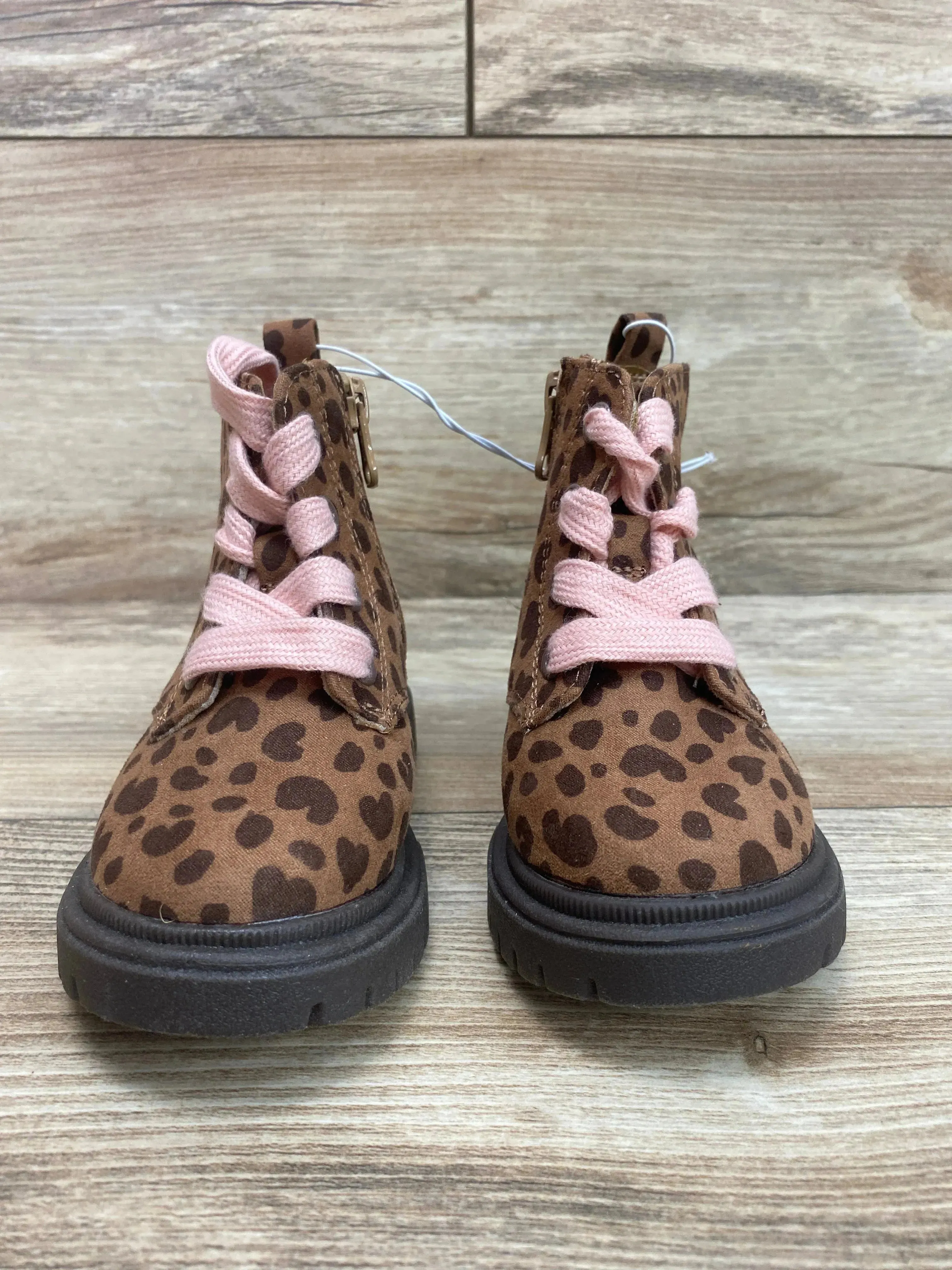 NEW Cat & Jack Toddler Girls' Amaya Zipper Leopard Print  Combat Boots Brown Sz 6c