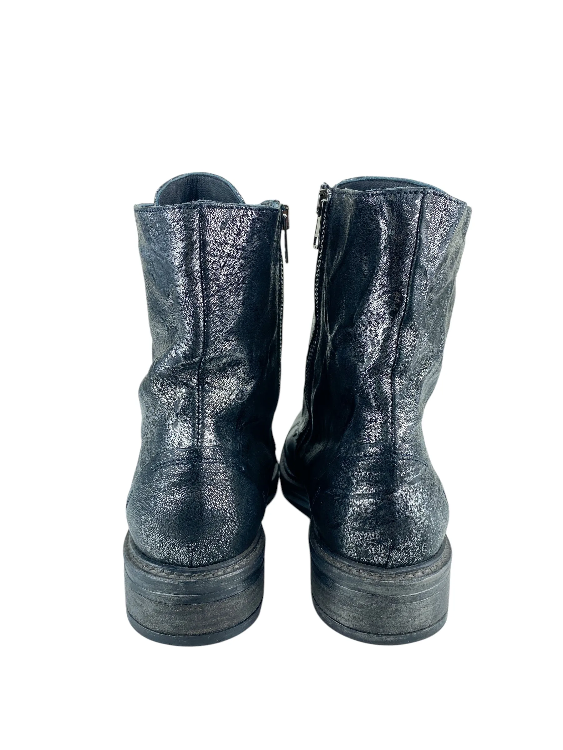 NOW. Made in Italy Women's Metallic Leather Combat Boots Pewter Size 41 EU (9.5 US)