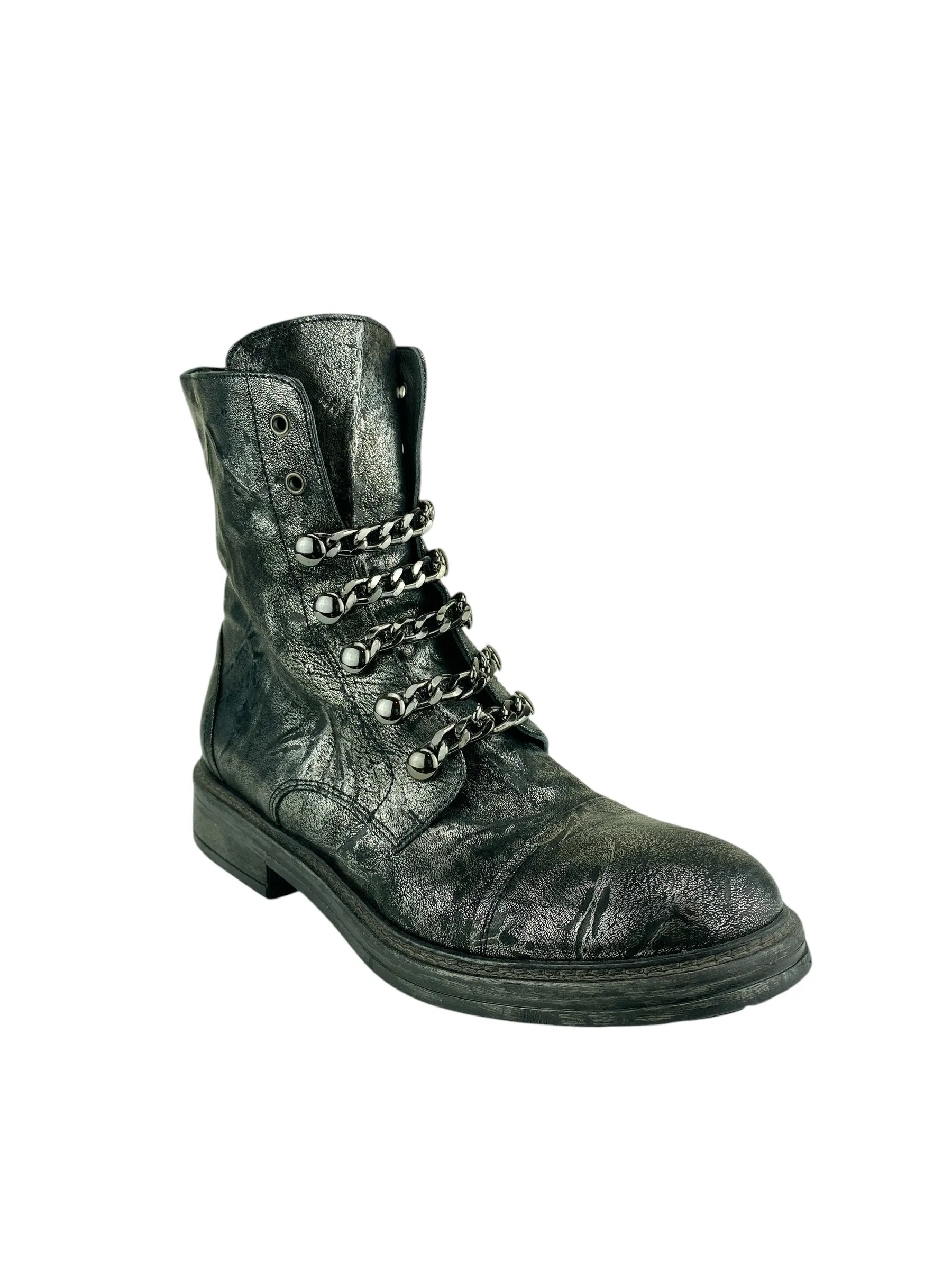 NOW. Made in Italy Women's Metallic Leather Combat Boots Pewter Size 41 EU (9.5 US)